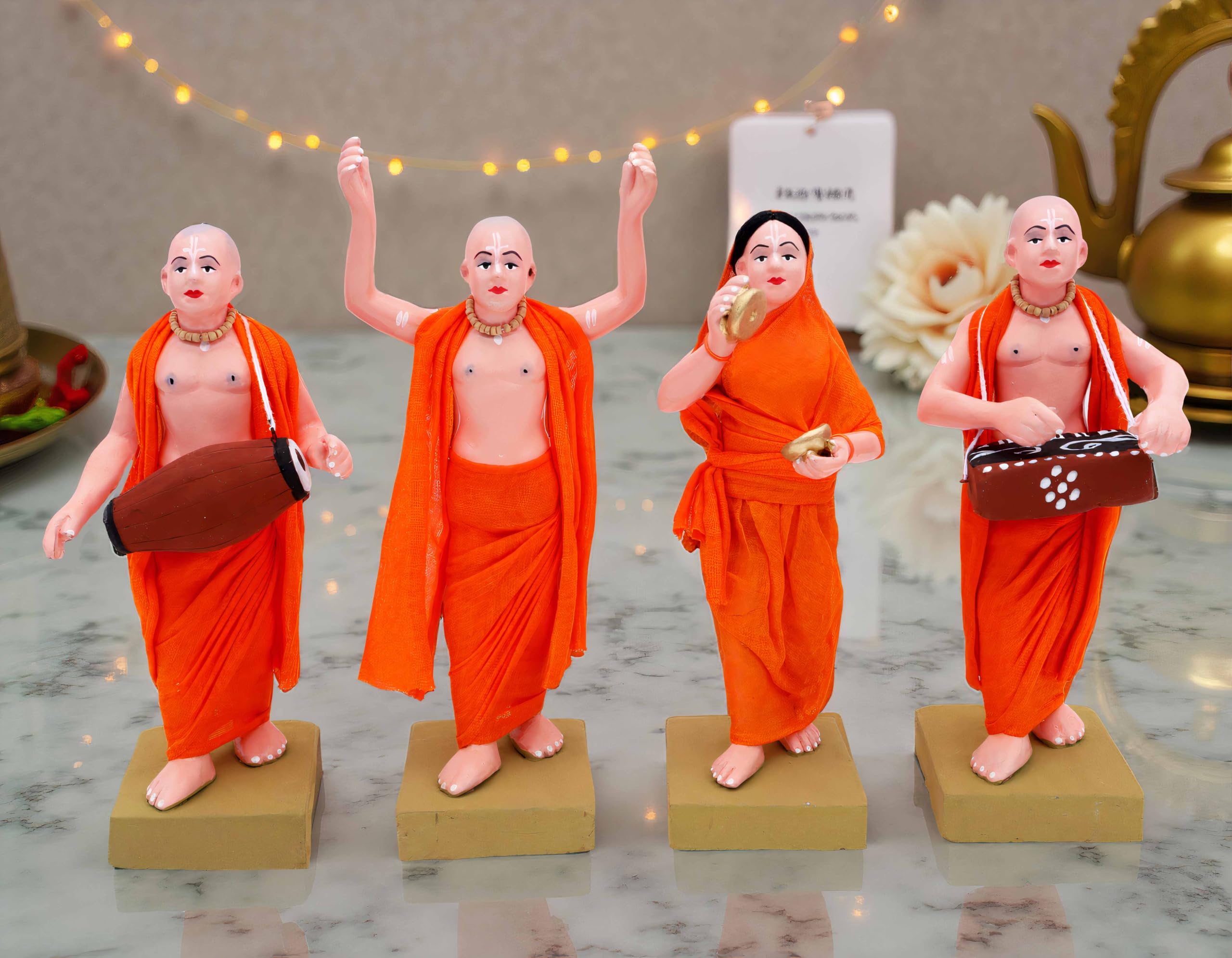 Niharika Collections Handmade Clay Terracotta | Iskcon Sankirtan Mandali - Set Of 4 | Krishna Devotees Miniature Idol