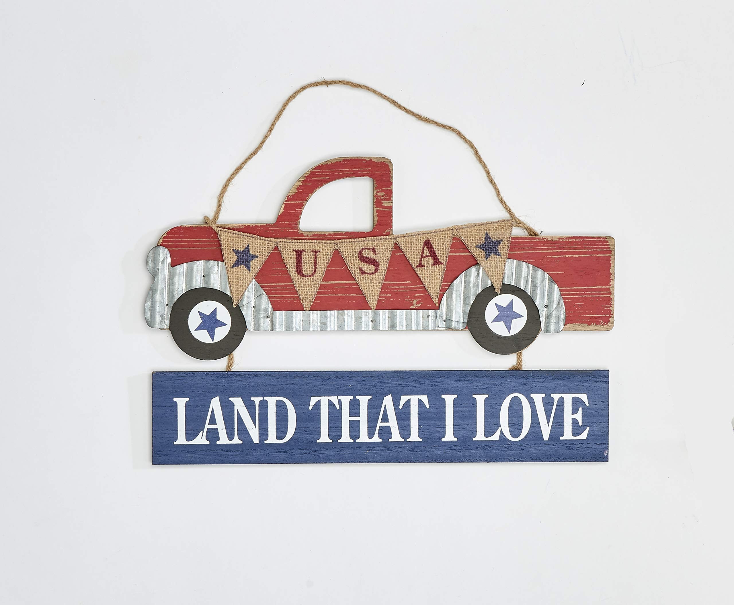 WORTH IMPORTS 14 Hanging Americana Wood Truck Wall d  cor, Red,White,Blue