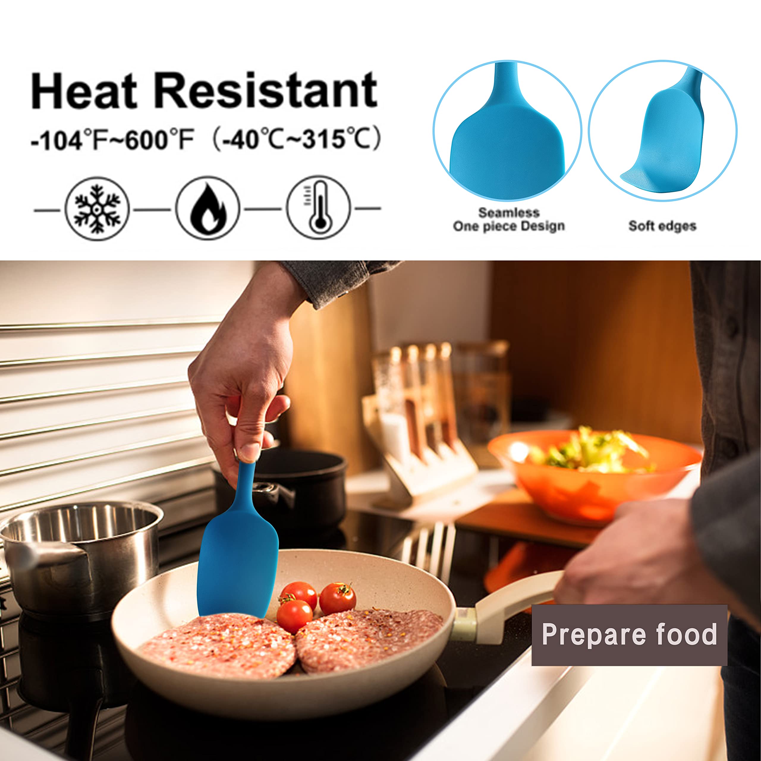 5Pcs Silicone Rubber Spatula Set, Vituer Food Grade Bpa-Free Spatulas For Kitchen Use, Heat Resistant Spatula For Cooking & Baki