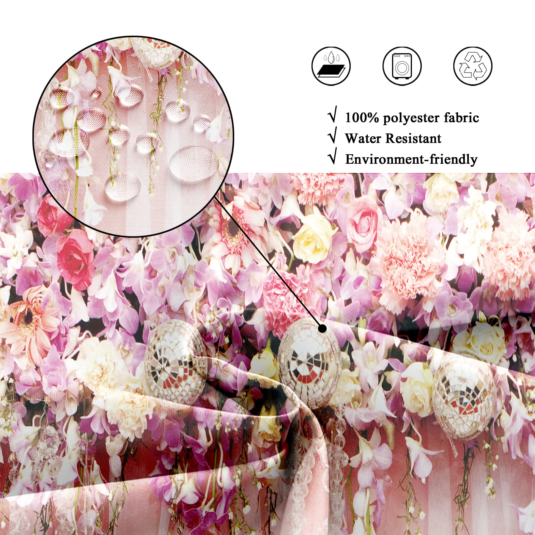Riyidecor Pink Bridal Floral Shower Curtain for Bathroom 72Wx72H Inch Flower Rose Pattern Bath Set for Woman Girl Spring Nature Bathtub Accessories Fabric Panel Waterproof Plastic 12 Pack Hooks