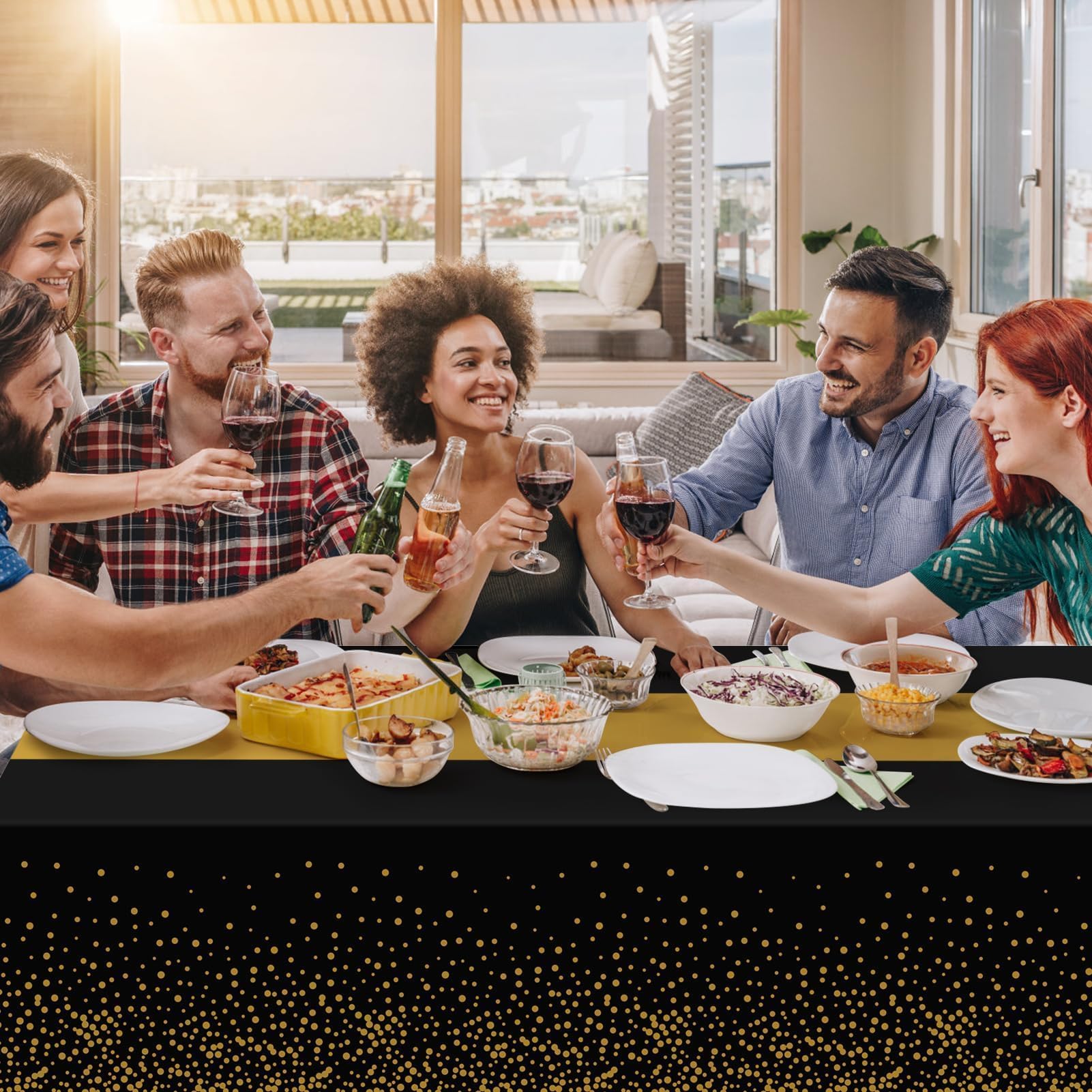 3 Pack New Years Tablecloth,Black And Gold Tablecloths For Rectangle Tables,New Years Decorations,54'' X 108'' Disposable Plasti