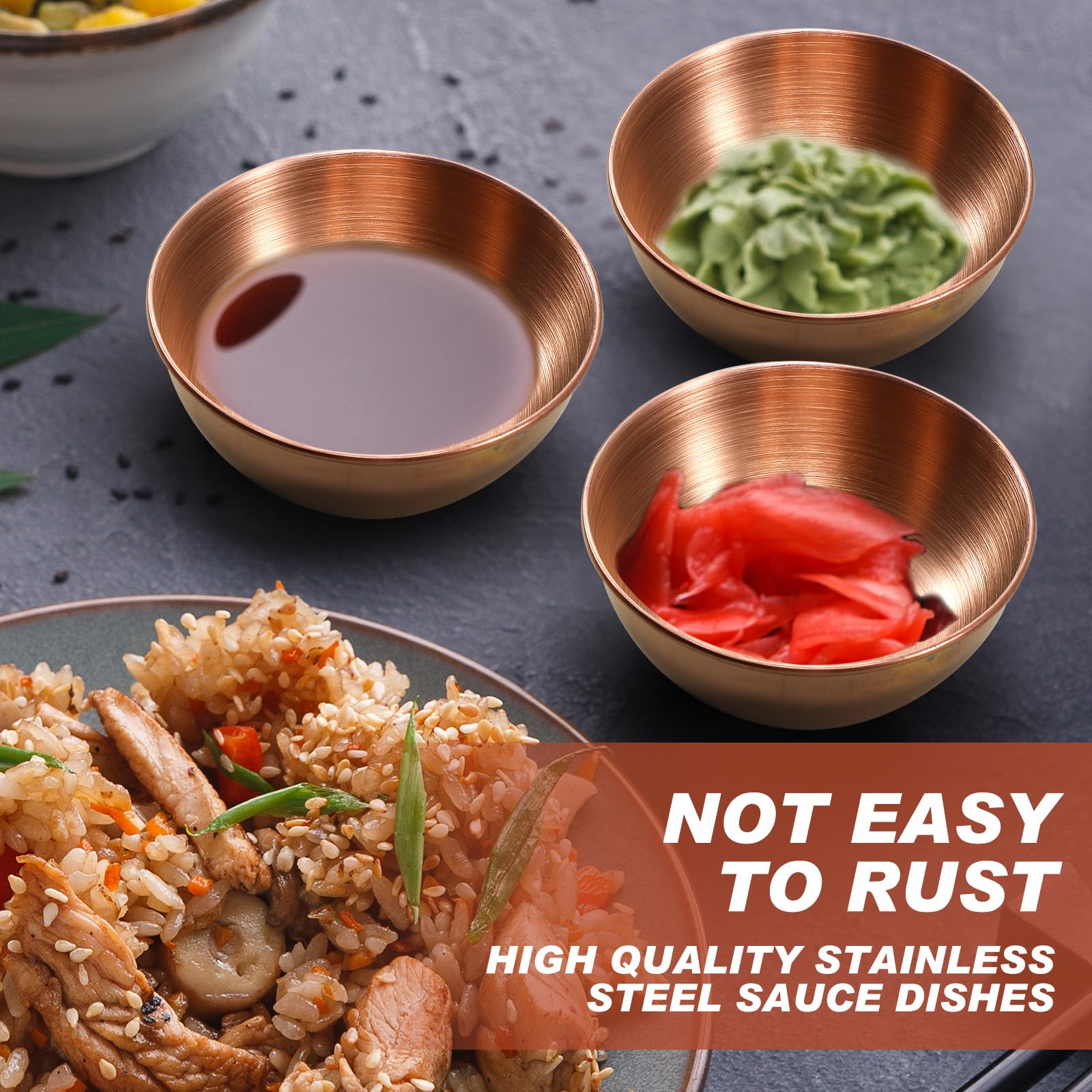 Tanlade 50 Pcs Metal Sauce Bowls Round Stainless Steel Seasoning Dishes Mini Saucers Dishes Plates Small Sushi Dipping Bowls Pre