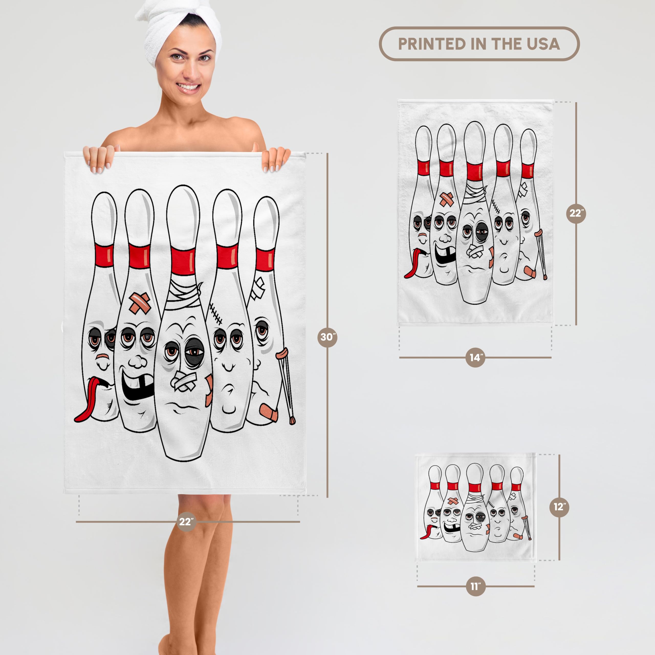 3Drose - Dooni Designs Sports And Hobbies Designs - Funny Busted Up Injured Bowling Pins Cartoon Sports Design - Towels (Twl-116