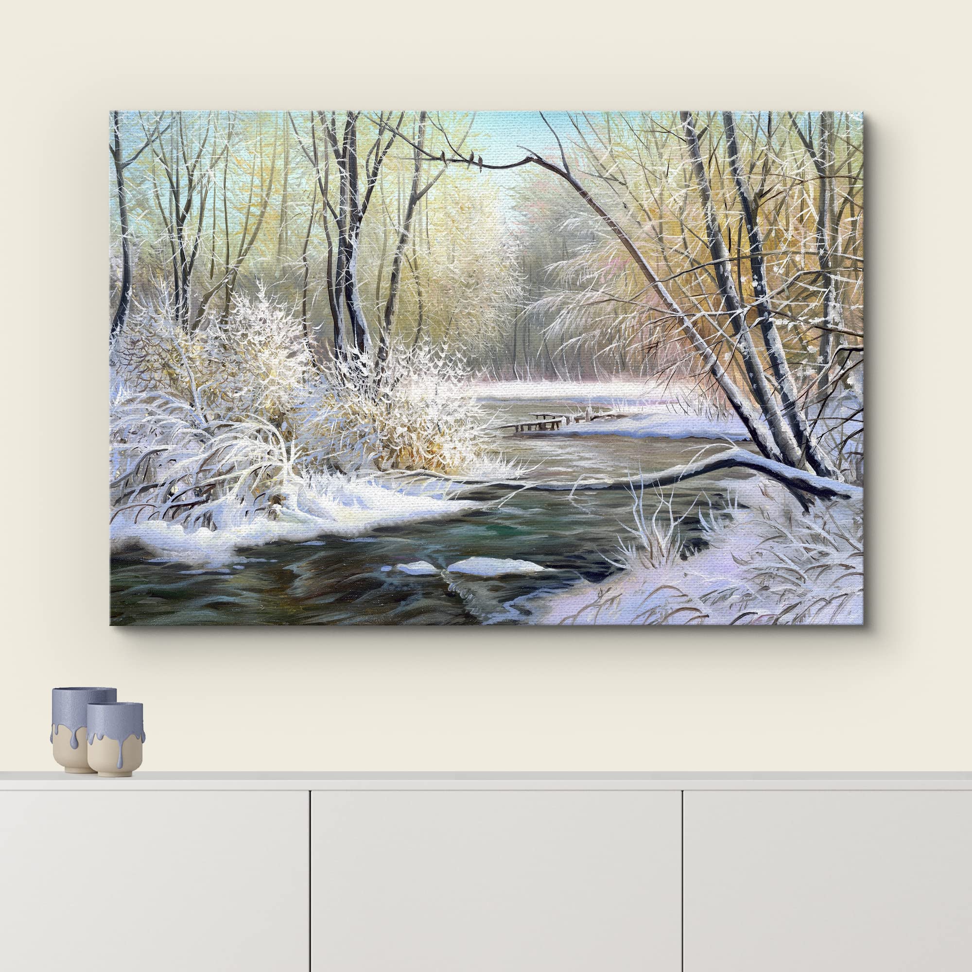 Canvas Prints Wall Art - Winter Landscape With The Wood River - 32'' X 48''