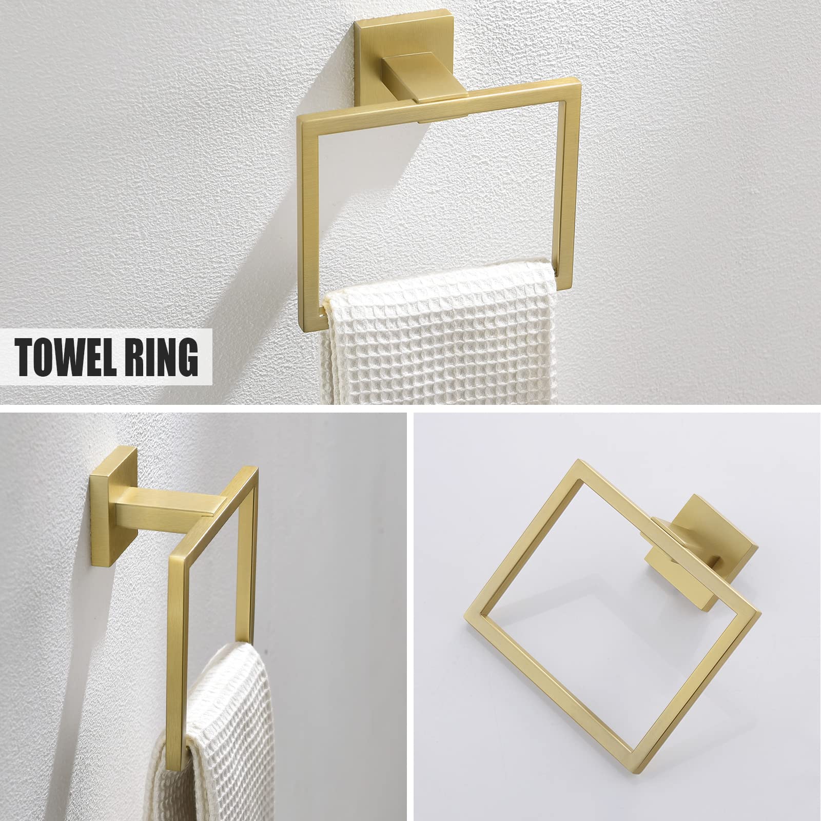 Yacvcl Brushed Gold 5 Piece Bathroom Hardware Set, Sus304 Stainless Steel 23.6 Inch Bath Towel Bar Set,Wall Mounted Towel Holder