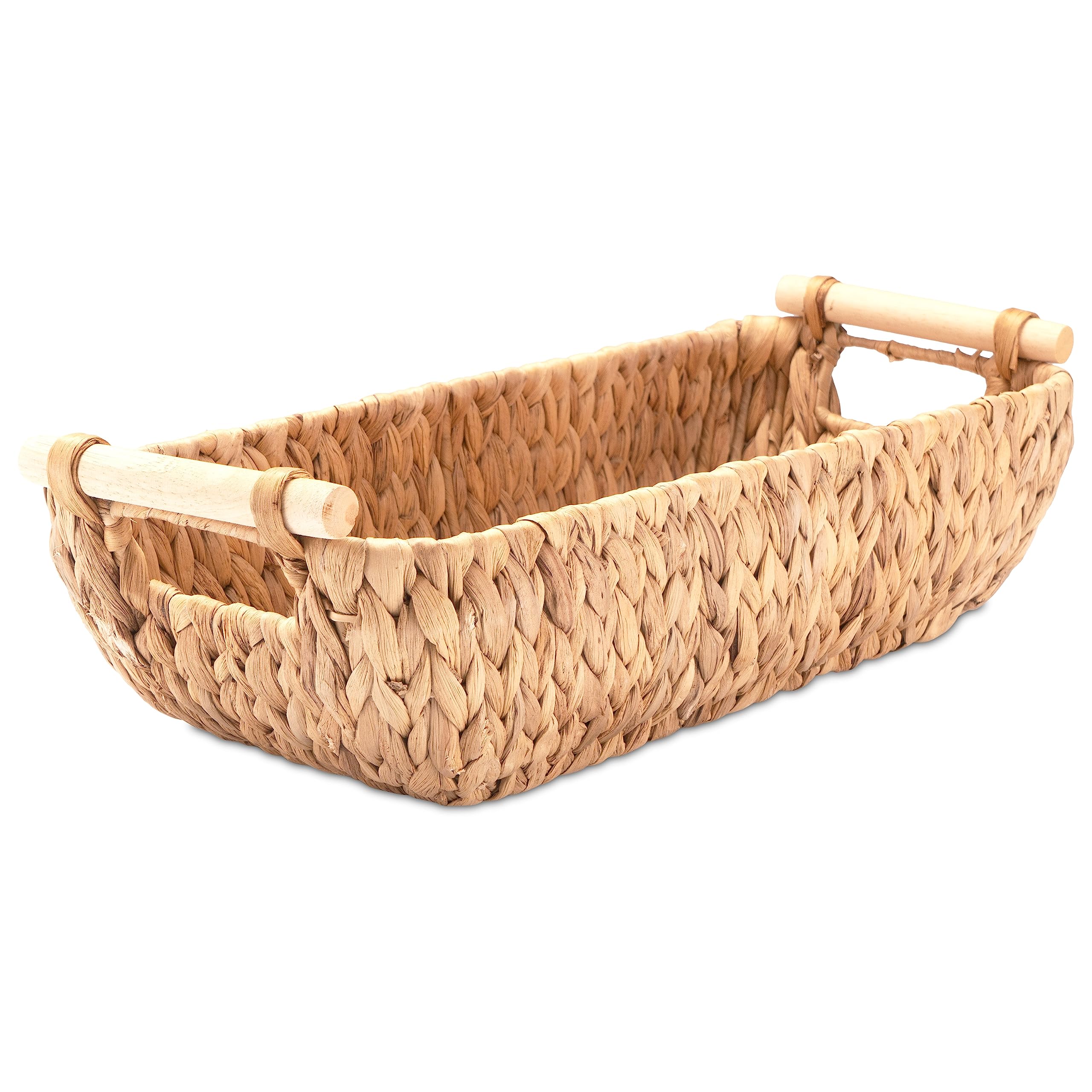Decorasian Woven Water Hyacinth Bathroom Basket - Storage Basket For Toilet Paper Or Towels - Long And Narrow For Bathroom Stora
