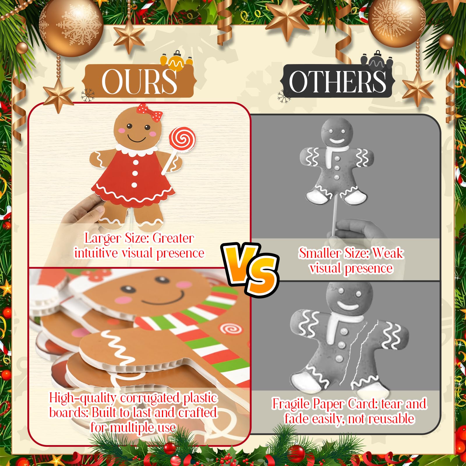 9Pcs Gingerbread Christmas Decorations Plastic Gingerbread Man House Tree Picks and Candy Cane Lollipop Tree Toppers for Holiday
