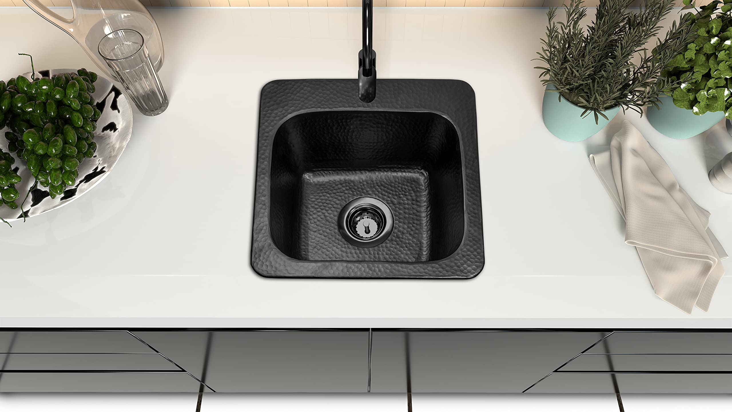 Monarch Abode 19192 Matte Black Hand Hammered Baxter Bar Prep Sink (15 inches)