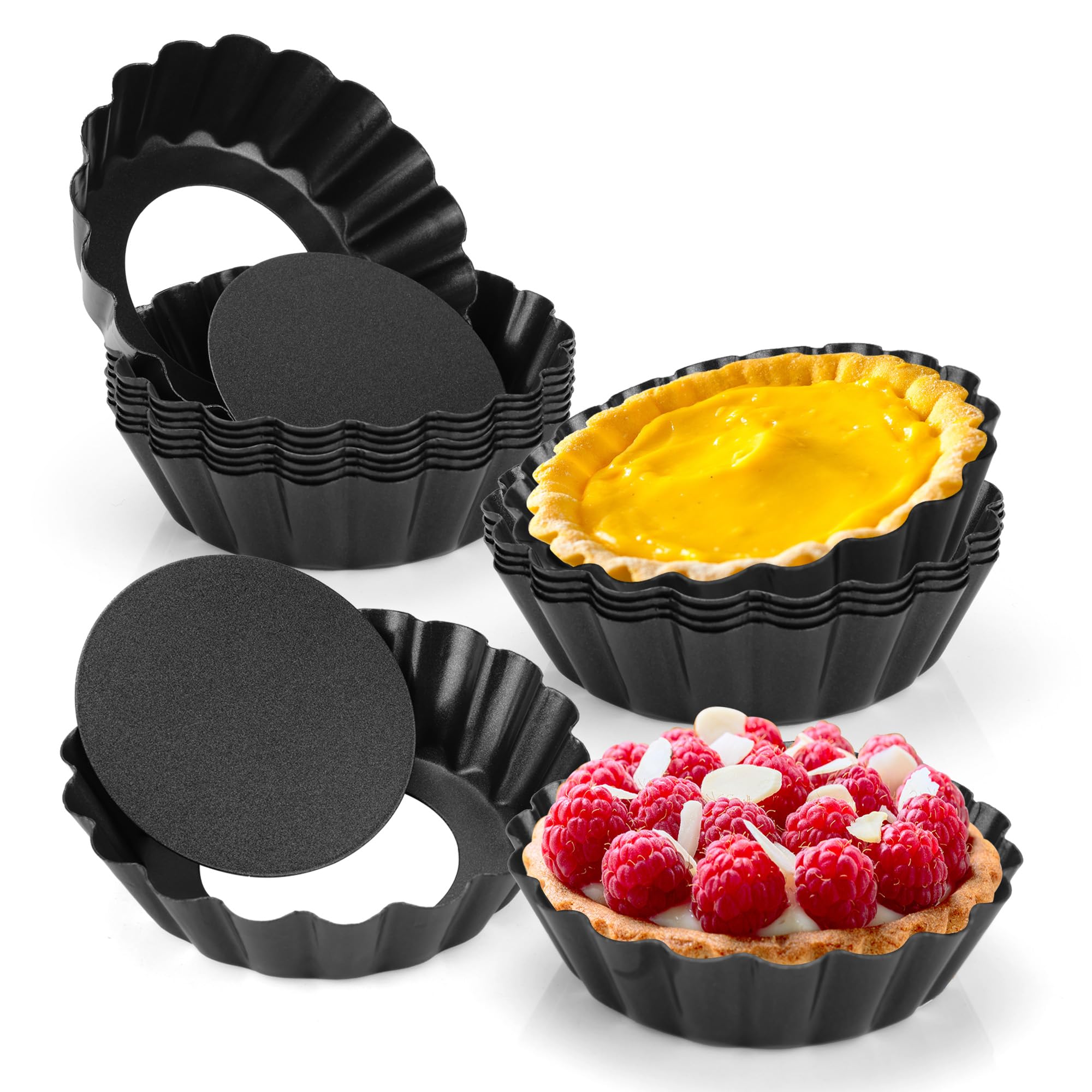 FARQAN 12 pcs Egg Tart Molds, 3 Mini Tart Pans Removable Bottom, Cupcake Cake Muffin Mold Tin Pan Baking Tool, Reusable Quiche