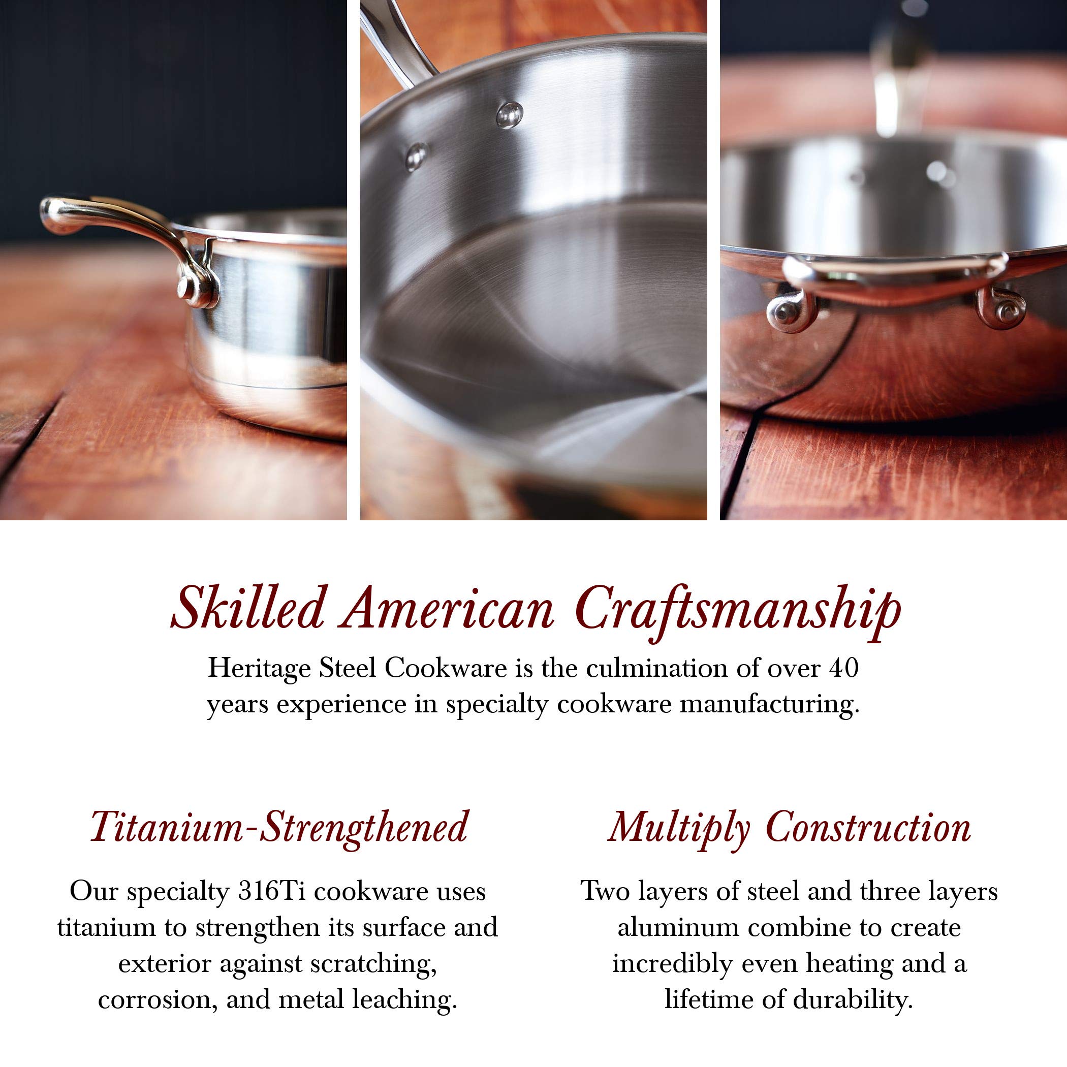 Heritage Steel 13.5'' Paella Pan - Titanium Strengthened 316Ti Stainless Steel With 5-Ply Construction - Induction-Ready And Ful