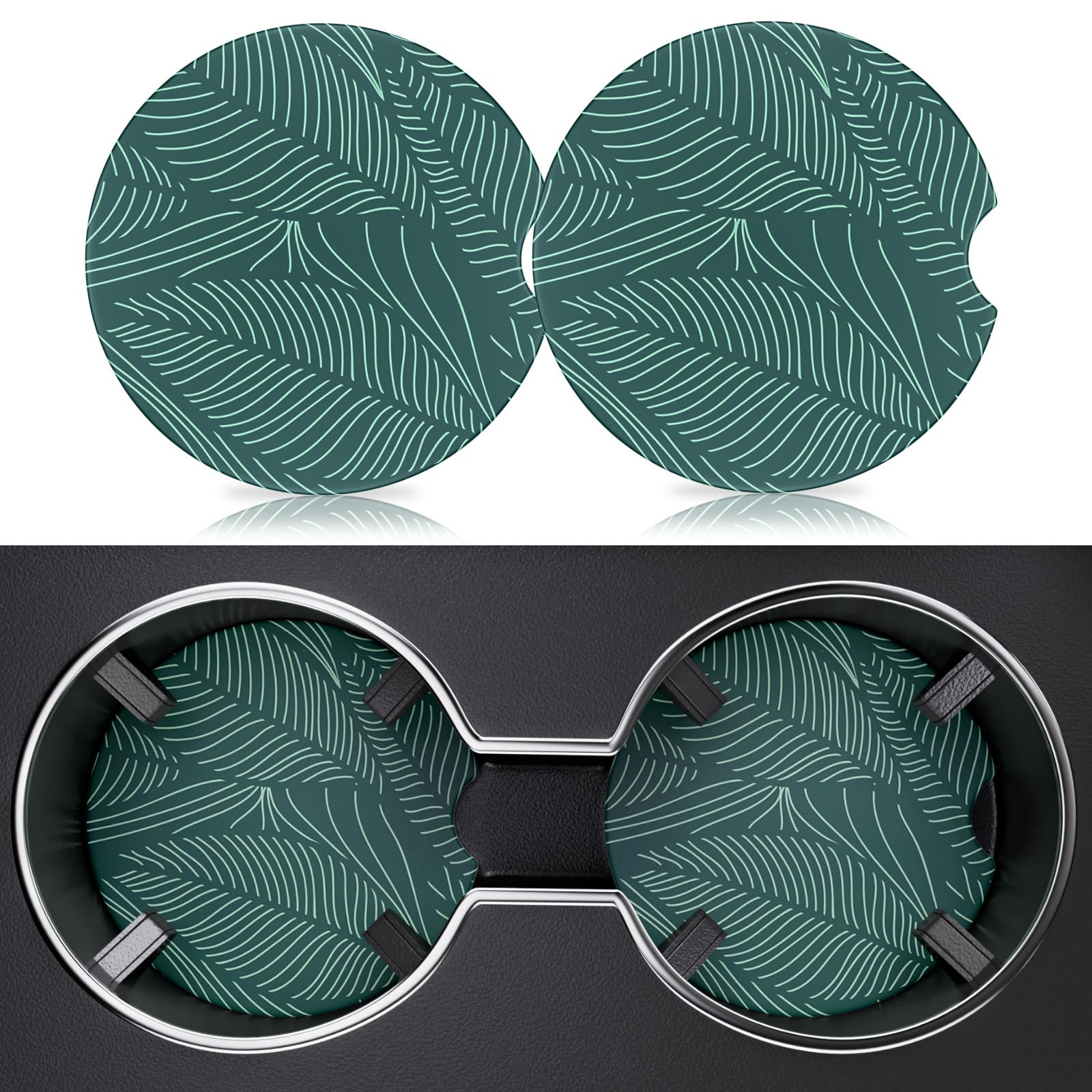 Heainaiyoo 2 Pack Car Cup Holder Coasters, 2.63 inch Anti Slip Insert Absorbent Ceramic Coasters with Cork Base and Finger Notch