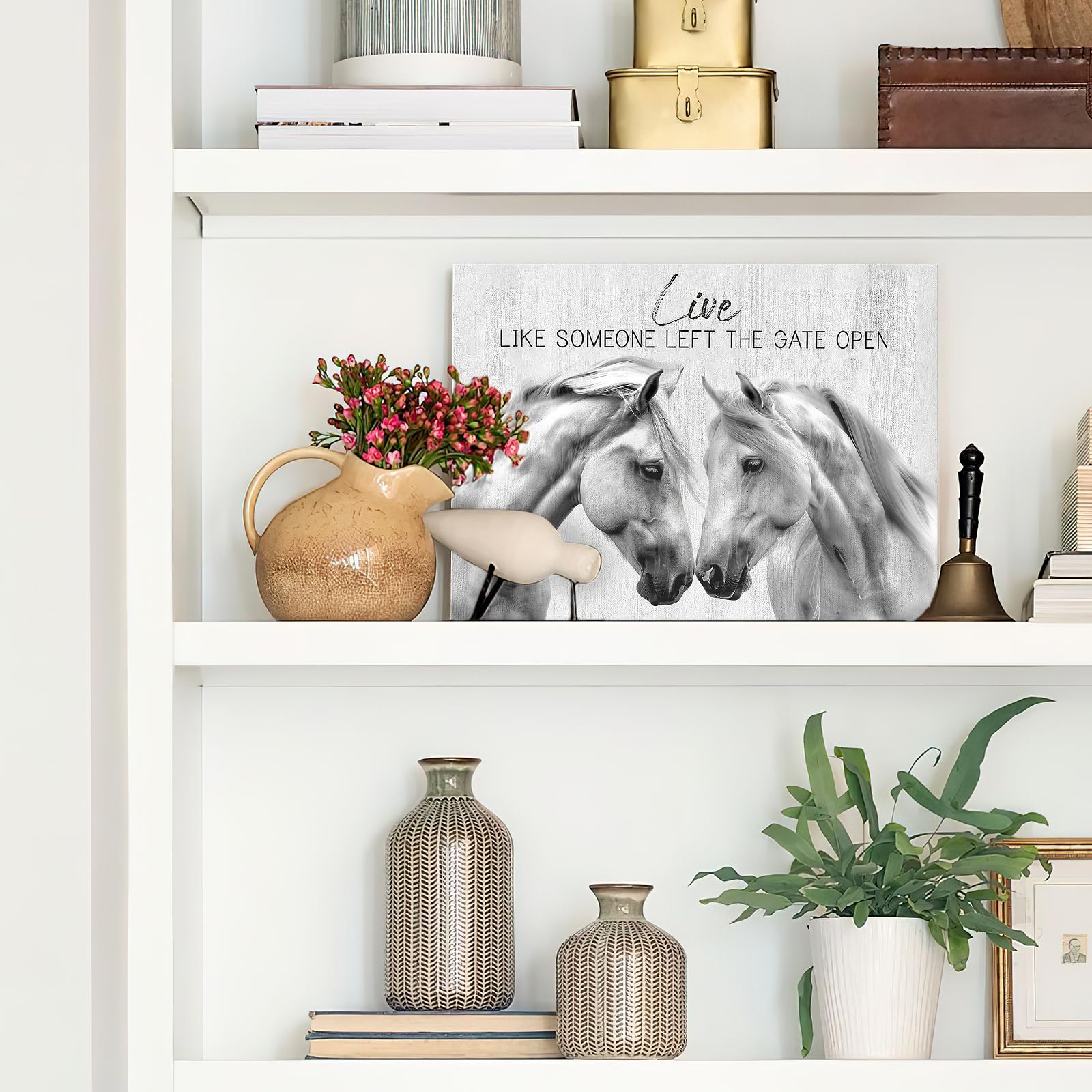 Luslya White Religious Horse Canvas Wall Art Rustic Horse Picture Wall Decor Framed Christian Horse Posters Gifts For Girls For