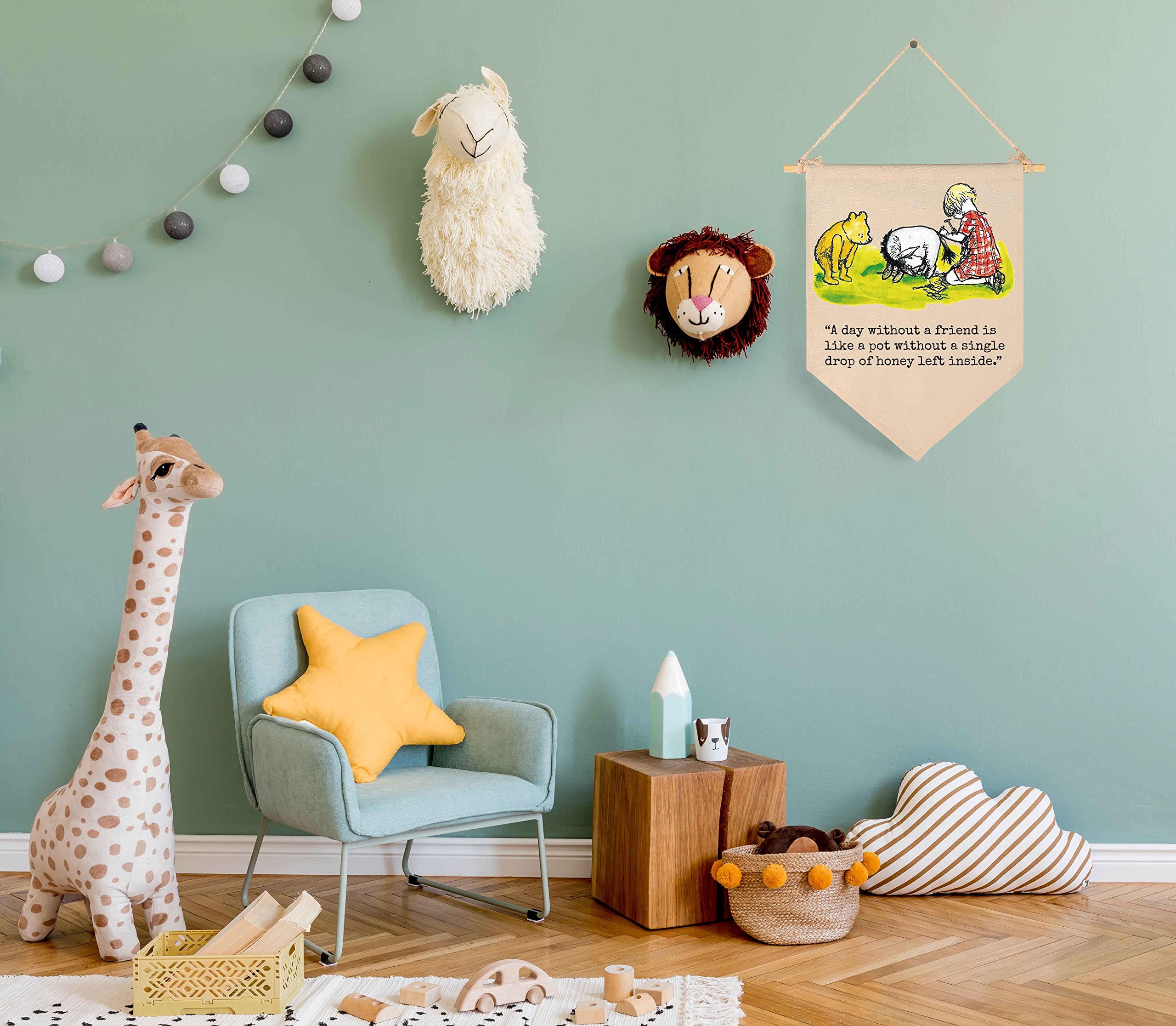 A Day Without A Friend-Christmas Birthday Party Bunting-Baby Gift Shower-Winie Wall Flag Decor Gift The Pooh-Banner Sign Gift Fo