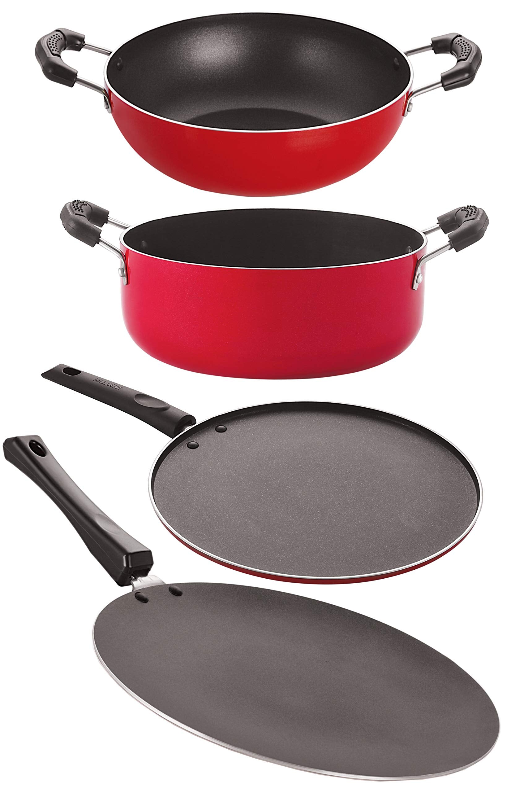 Nirlon Aluminium Non Stick Cooking Pots & Pans Set, Ct12_Kd10_St12_Cs24