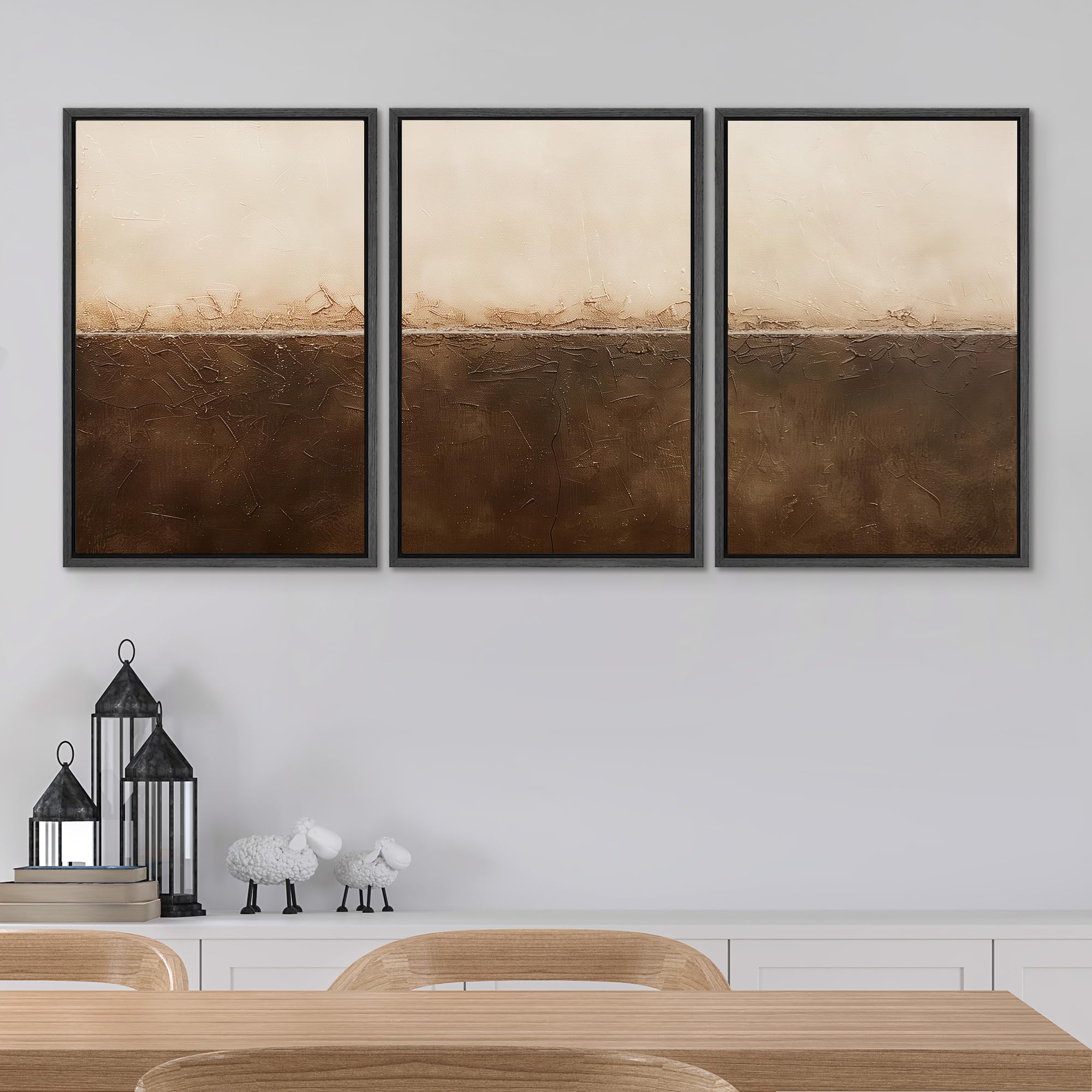 Signwin Framed Canvas Print Wall Art Set Earthen Cracks Abstract In Warm Browns Abstract Modern Art Bohemian Decorative For Livi