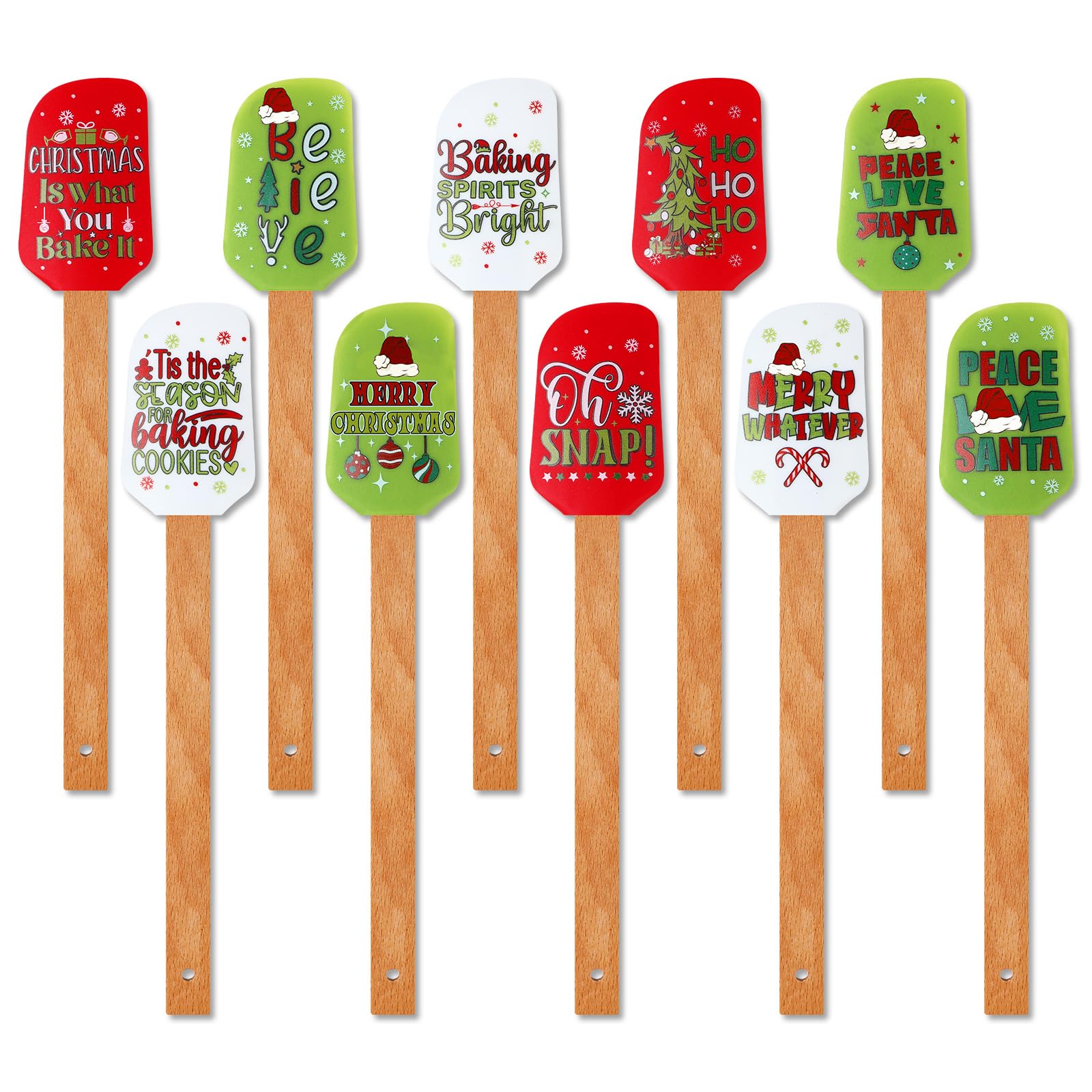 Patelai 10 Pcs Christmas Silicone Spatula Set, Holiday Baking Spatulas