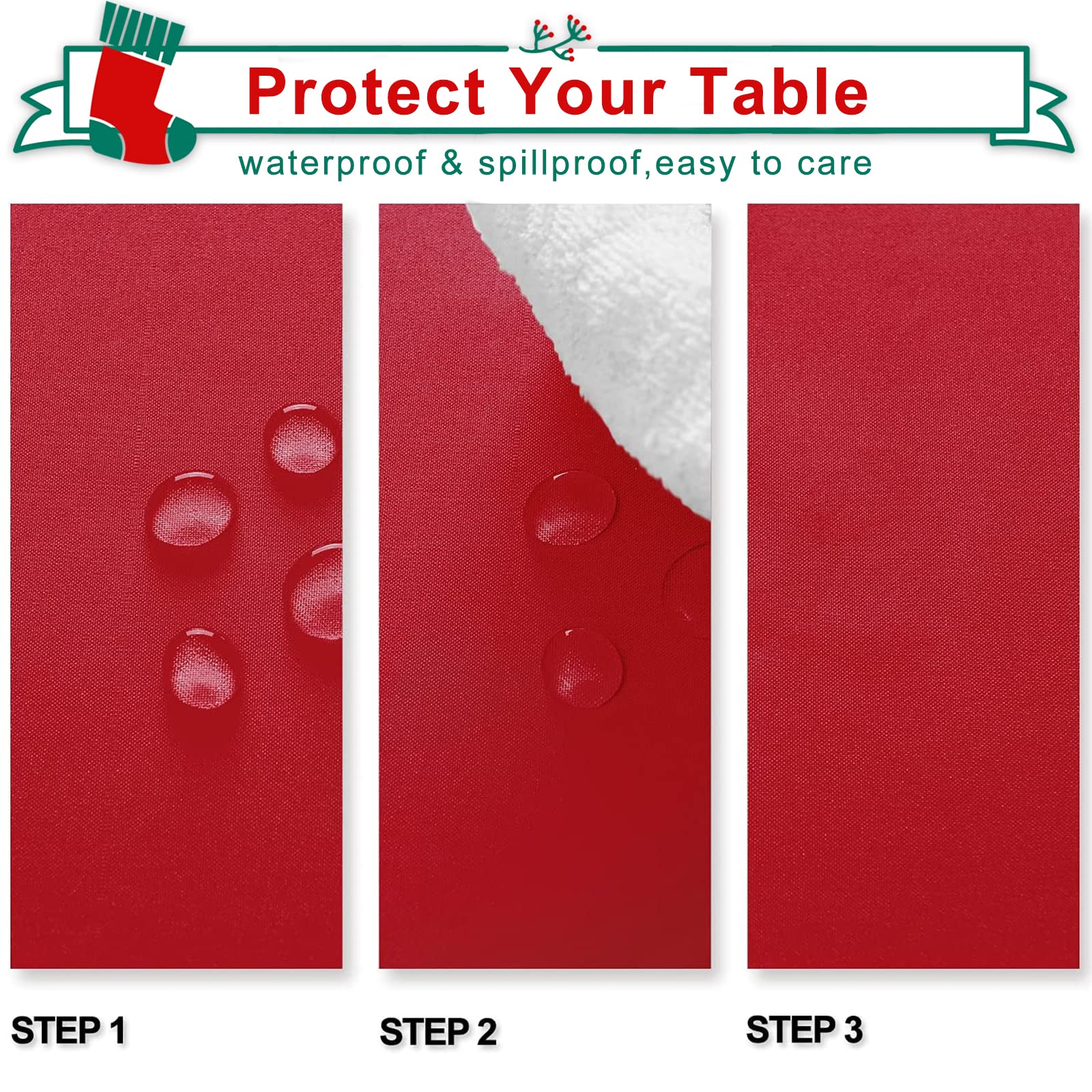 Hiasan 2 Pieces Red Tablecloth Square - Wateproof And Spillproof Kitchen Christmas Washable Polyester Table Cloth For Dining Roo