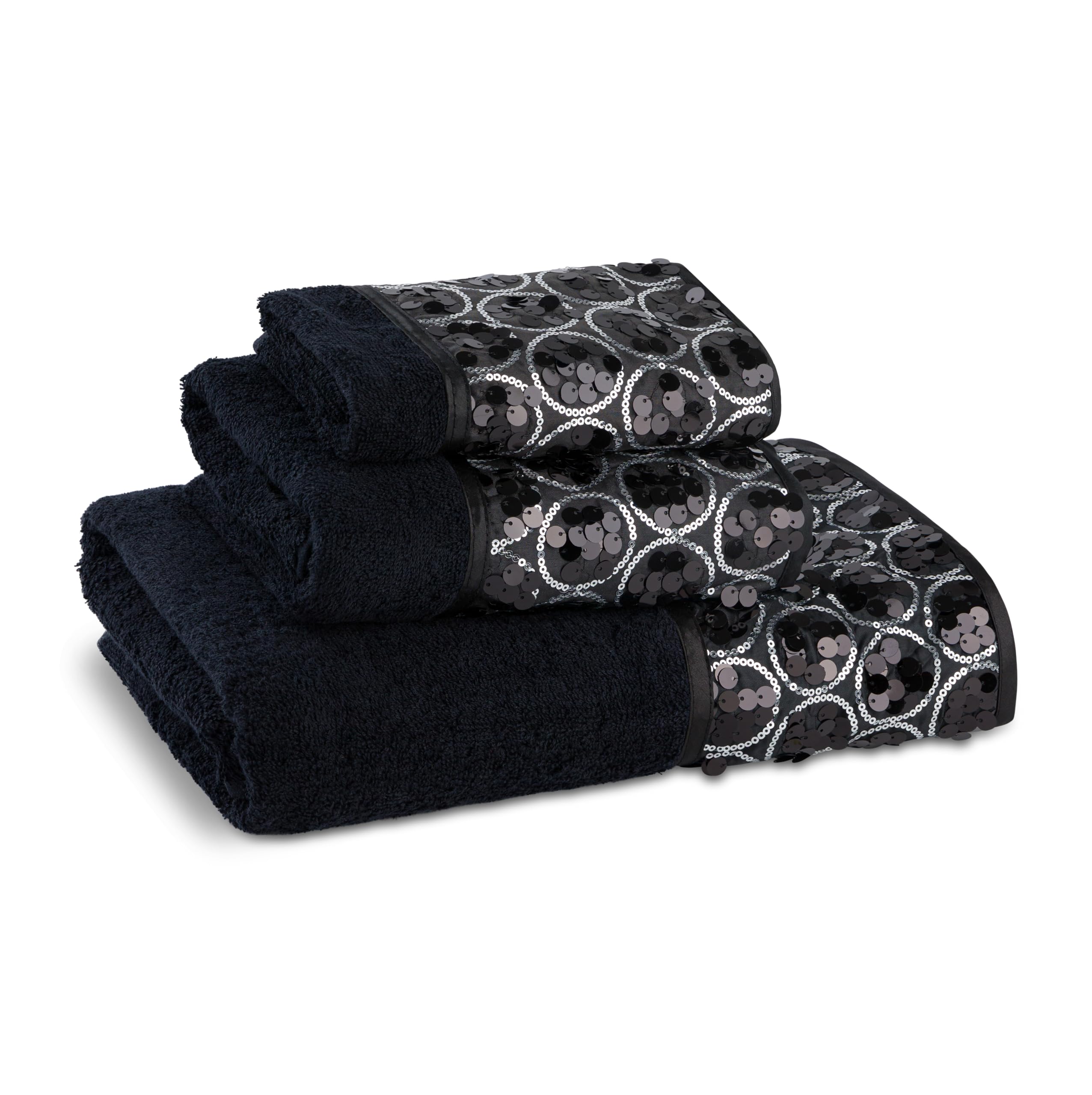 Zahari Home Sinatra Modern Bathroom Towel Set 3 Piece Towel Bath Towel  Hand Towel and Wash Towel Luxury Contemporary Decor Bling Black Bath Towel Sets Soft  Plush and Highly Absorbent
