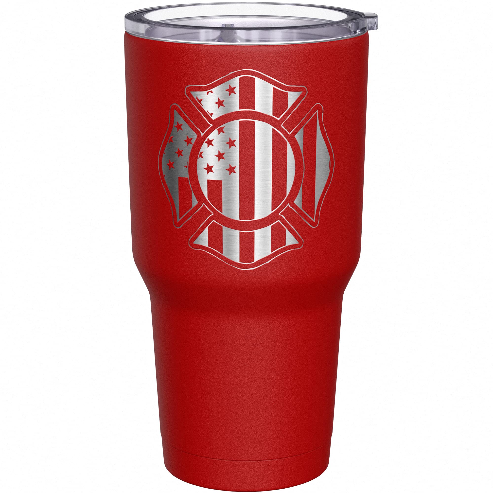We The People Holsters - Firefighter Shield - Coffee Tumbler - American Flag Coffee Travel Mug - Engraved Tumbler - Double Insulated Tumbler - 30 oz