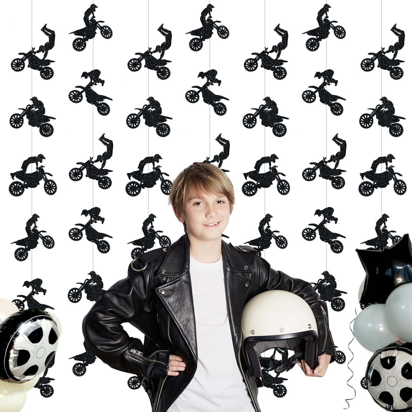 Pajean 8 Pcs Dirt Bike Birthday Party Decorations Motorcycle Garland Banner Motocross Party Banner Riding Ceiling Hanging Stream