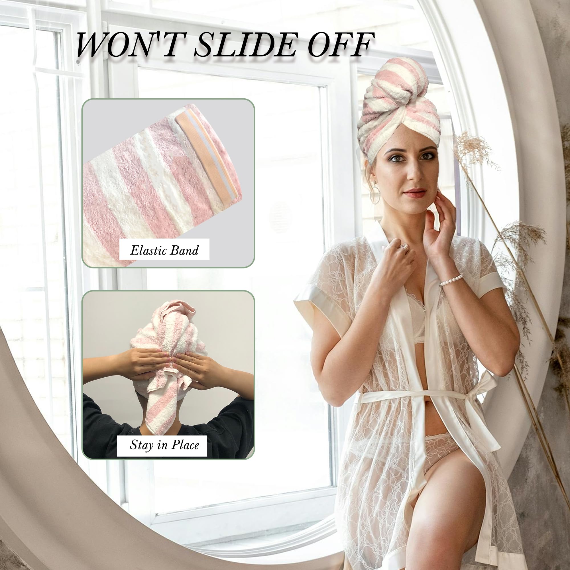 Chloven Large Microfiber Hair Towel Wrap for Women - 2 Pack Absorbent, Oversized Hair Wrap Towels for Quick Drying - Soft & Gent