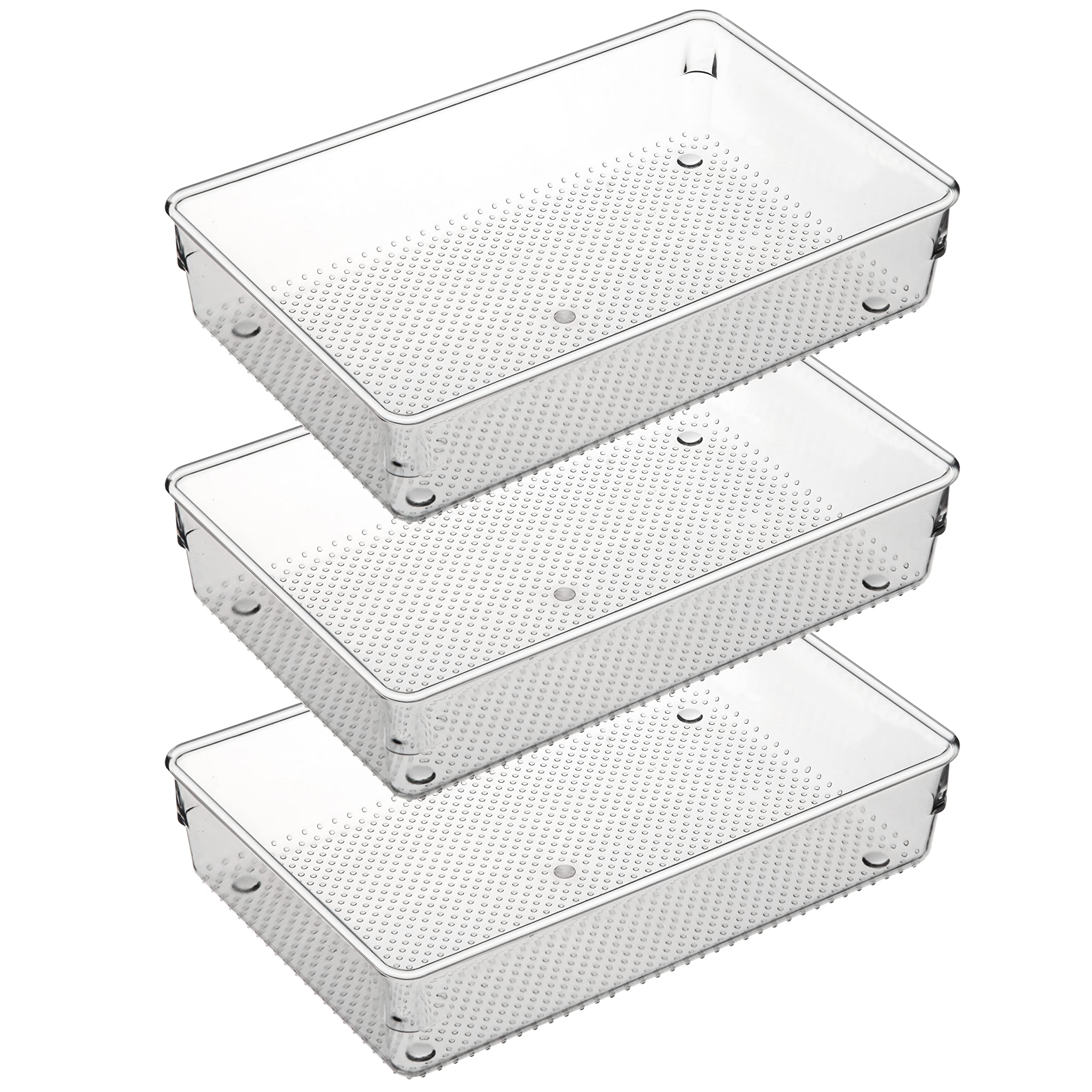 Ihomecooker 3 Set Clear Plastic Junk Drawer Organizer Vanity Curlery Utensil Makeups Organizer For Kitchen 6'' X9''