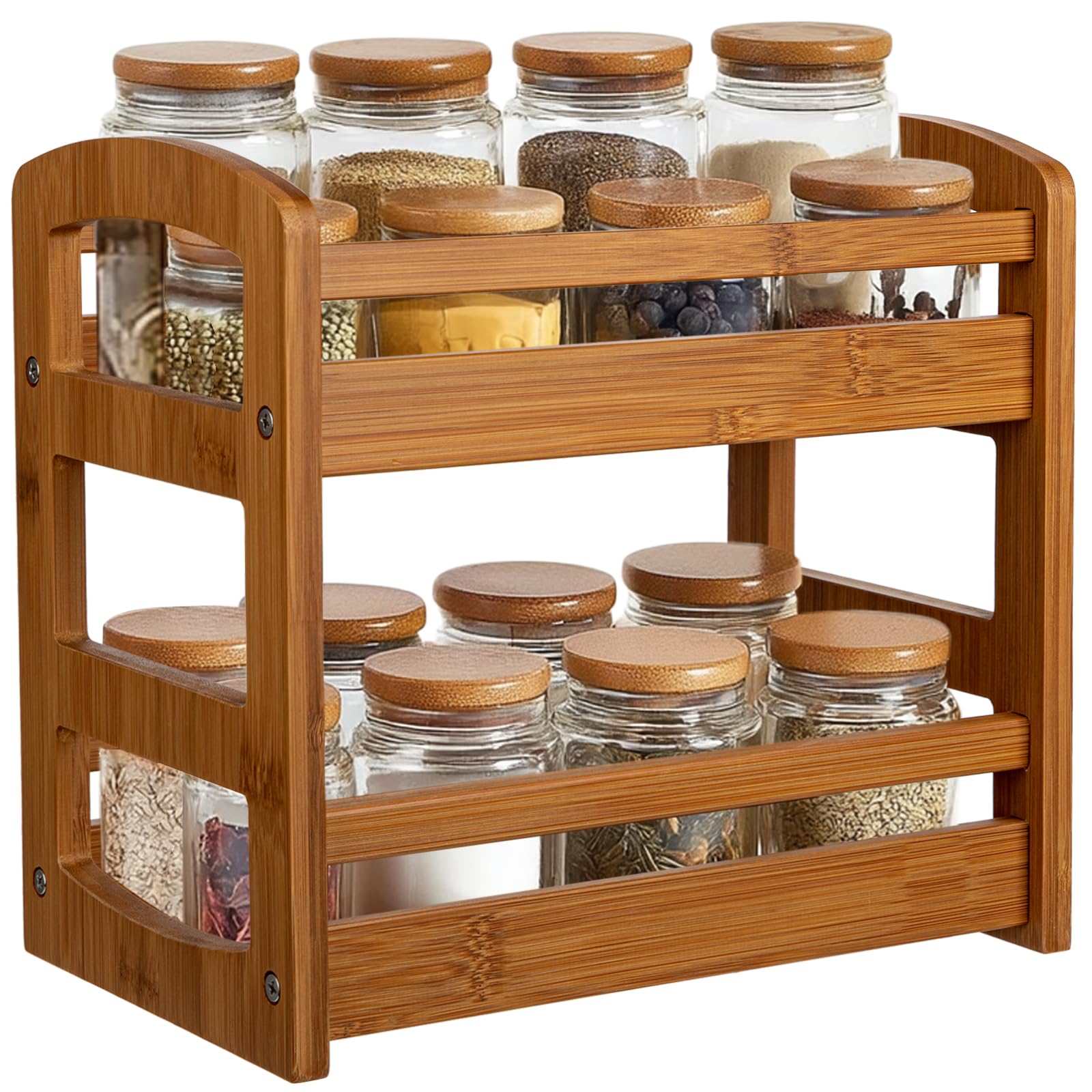 Briful 2 Tier Bamboo Spice Rack Organizer For Countertop Small Kitchen Shelf For Spices Coffee Bar Pantry & Cabinet Organization