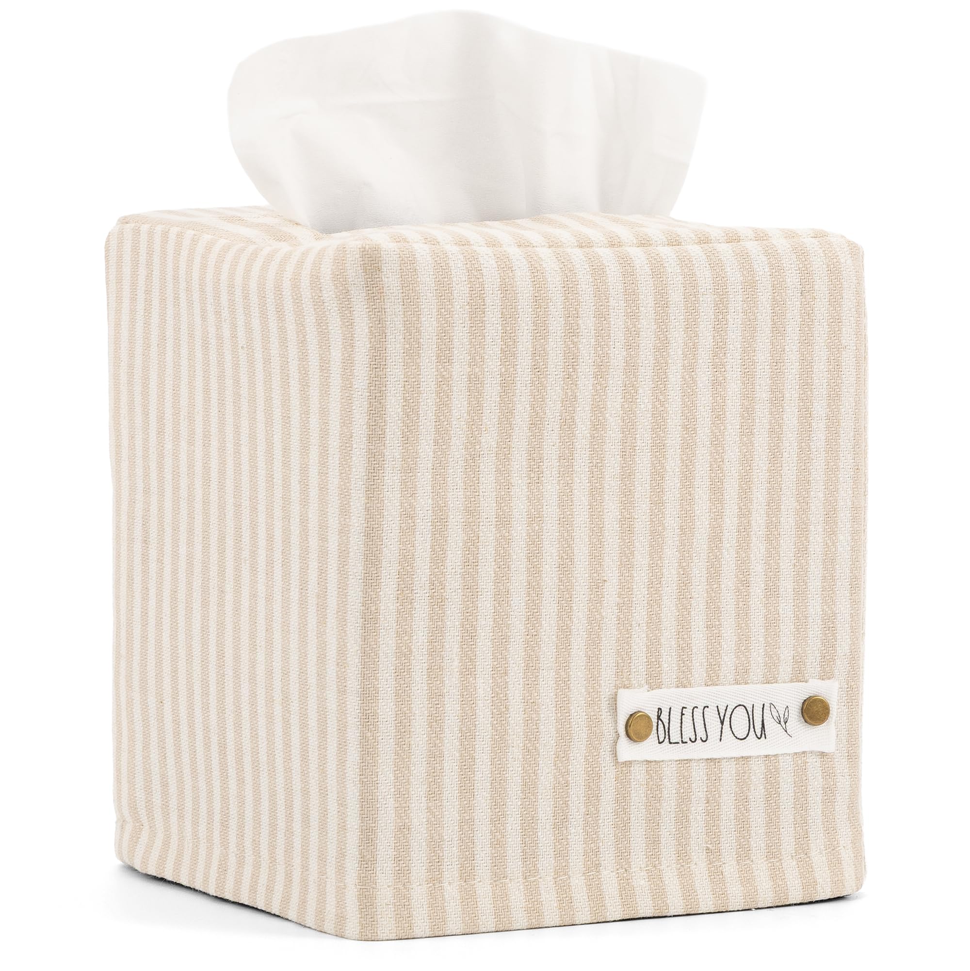 Stylish Tissue Box Cover - This Beige Striped Linen Holder Instantly Covers Your Square Tissue Boxes - The Perfect Cube Cover fo
