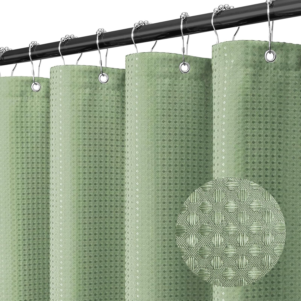 Final Friday Sage Green Shower Curtain Fabric, Waffle Shower Curtains For Bathroom, Hotel Luxury Cloth Bath Curtain Boho Bathroo