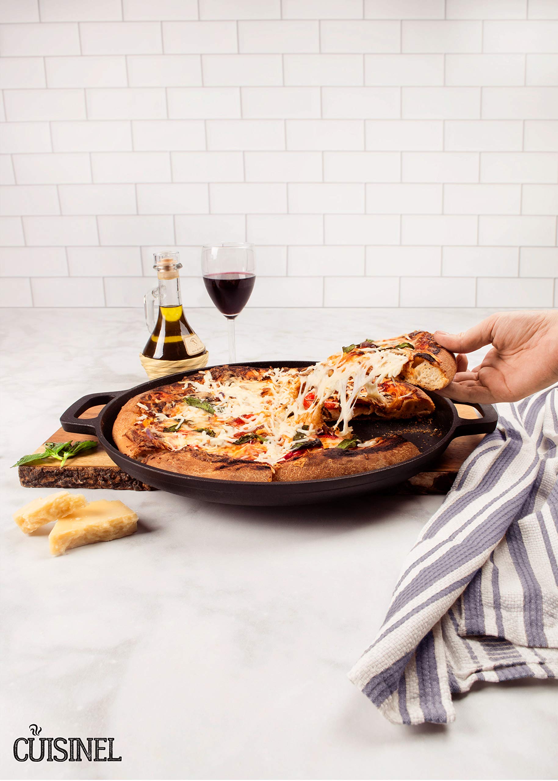 Cuisinel Pre-Seasoned Cast Iron Pizza And Baking Pan (13.5 Inch) Natural Finish, Enhanced Heat Retention And Dispersion - Stove,