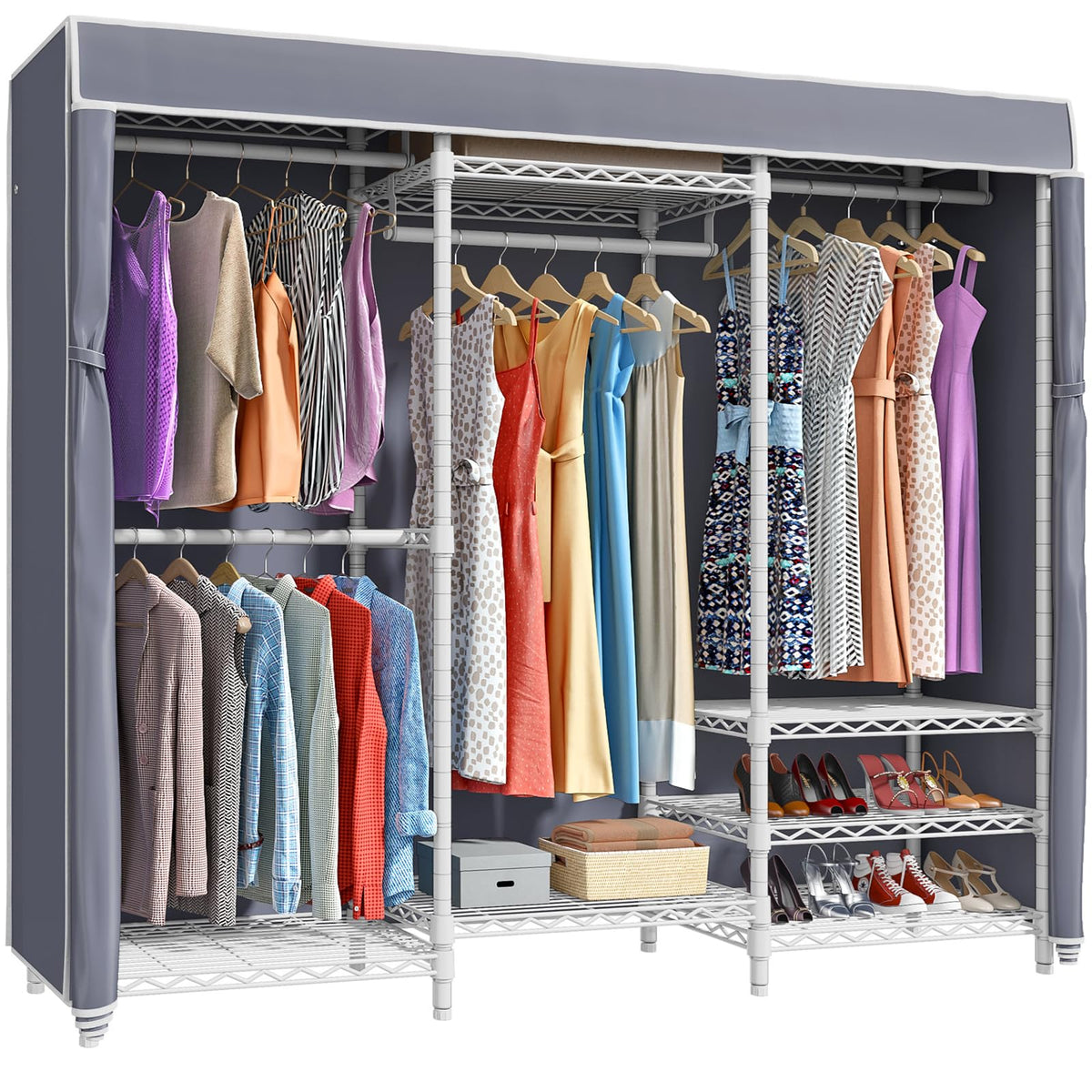 Vipek V5C Portable Bedroom Armoires Wardrobe Closet With Cover, Heavy Duty Covered Clothes Rack Adjustable Closet Rack, White Me