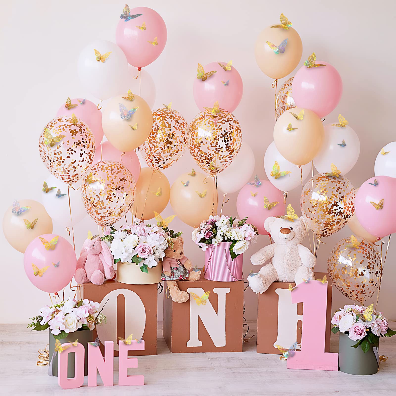 Somotersea 24Pcs 3D Butterfly Wall Decor Removable Butterfly Decals Monarch Butterfly Stickers For Girls Kids Bedroom Decoration