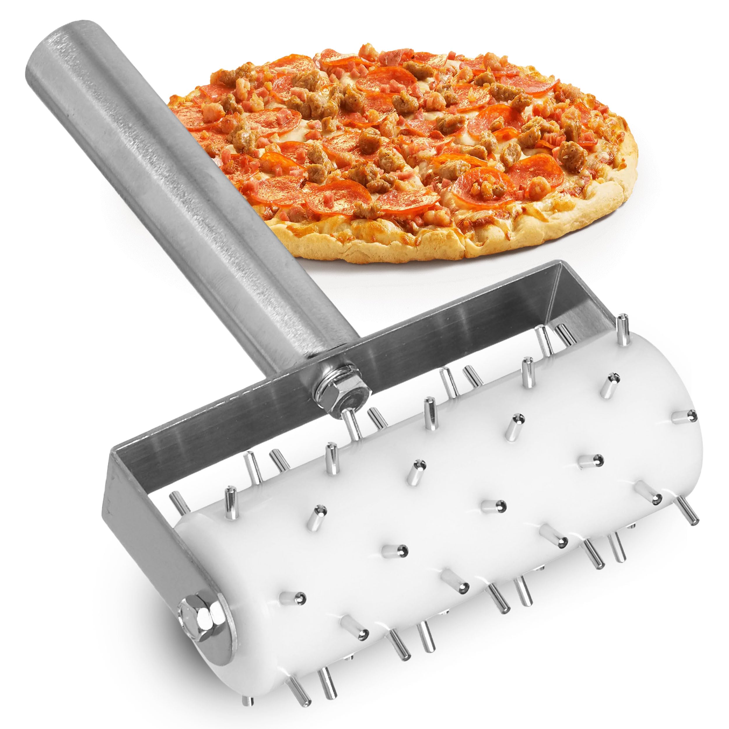 Professional Stainless Steel Pizza Dough Docker Roller - 8-Inch Pa stry Tool with Spikes for Pizza, Cake, Pie, Cookies, Bread & 