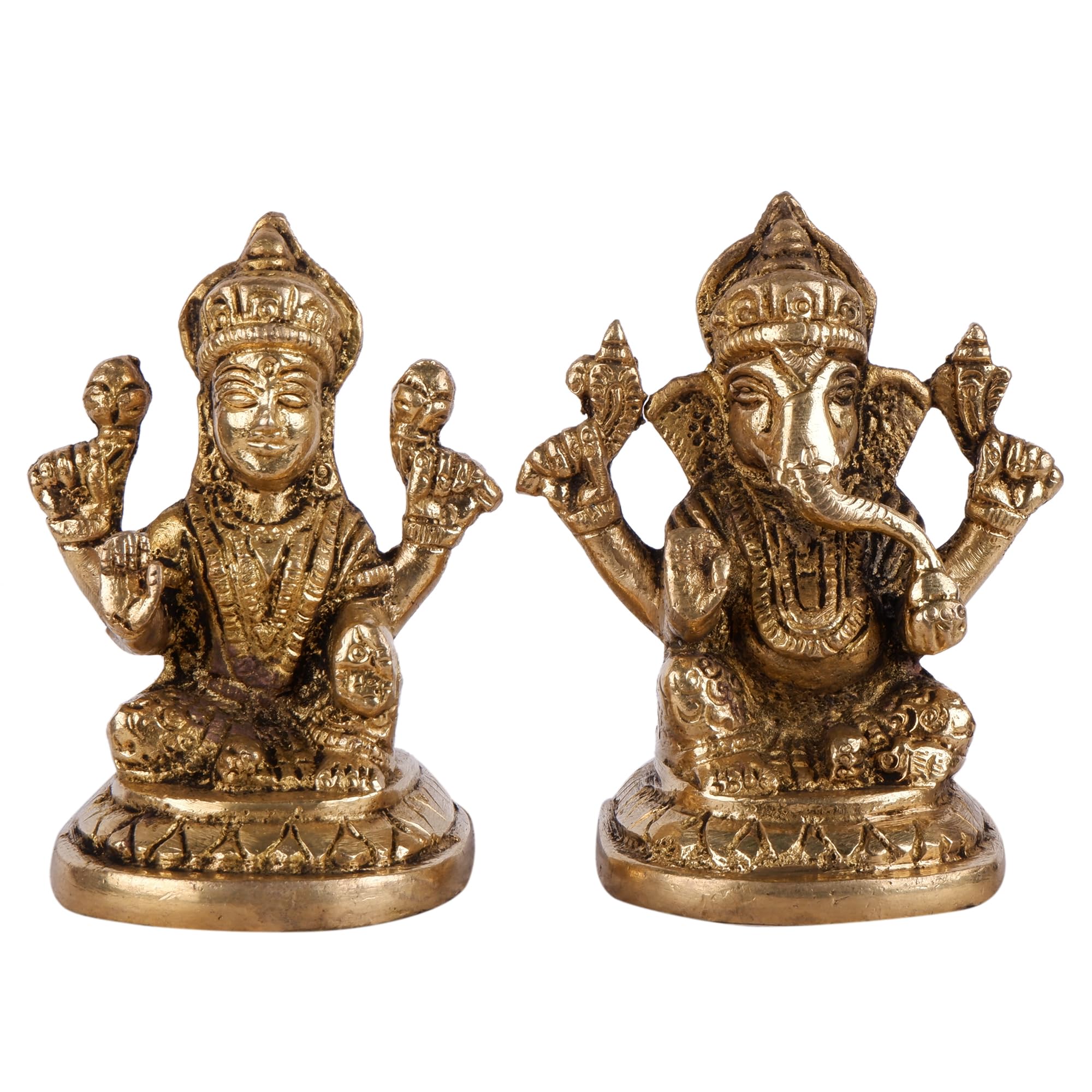 Shoppingrox Lakshmi Ganesh Set 9 Cm Religious Idol & Figurine Brass Metal Yellow Colour
