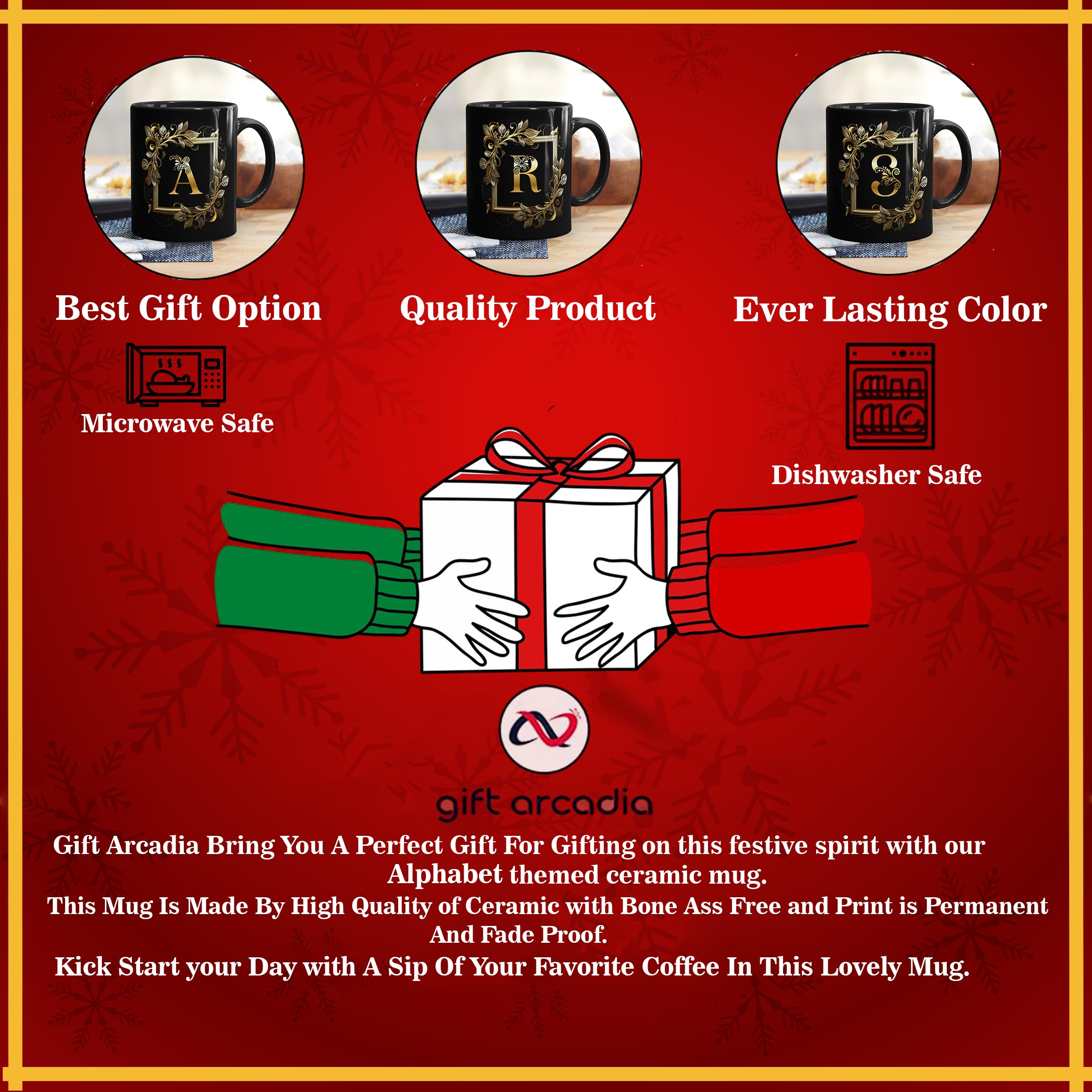 Gift Arcadia Golden Floral Alphabet Letter R Printed Coffee Mug Gift For Girl, Boy,Wife,Husband,Girlfriend Boyfriend,Kids,Brothe