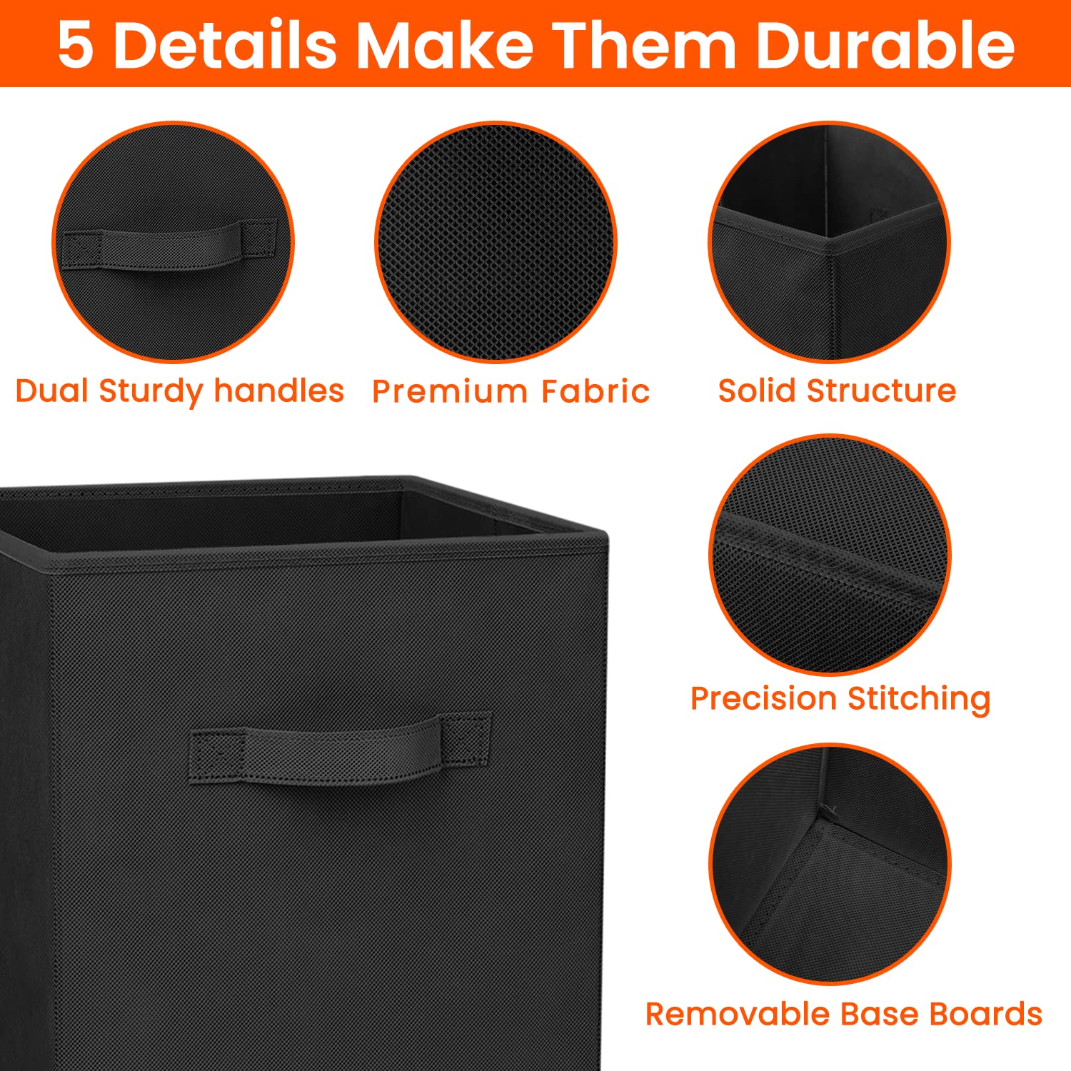 Storage Cubes  13x13 Large Cube Storage Bins (Set of 8)  Fabric Collapsible Clothes Storage Bins with Dual Handles  Foldable Cube Baskets for Shelf  Closet Organizers and Storage Box (Black)