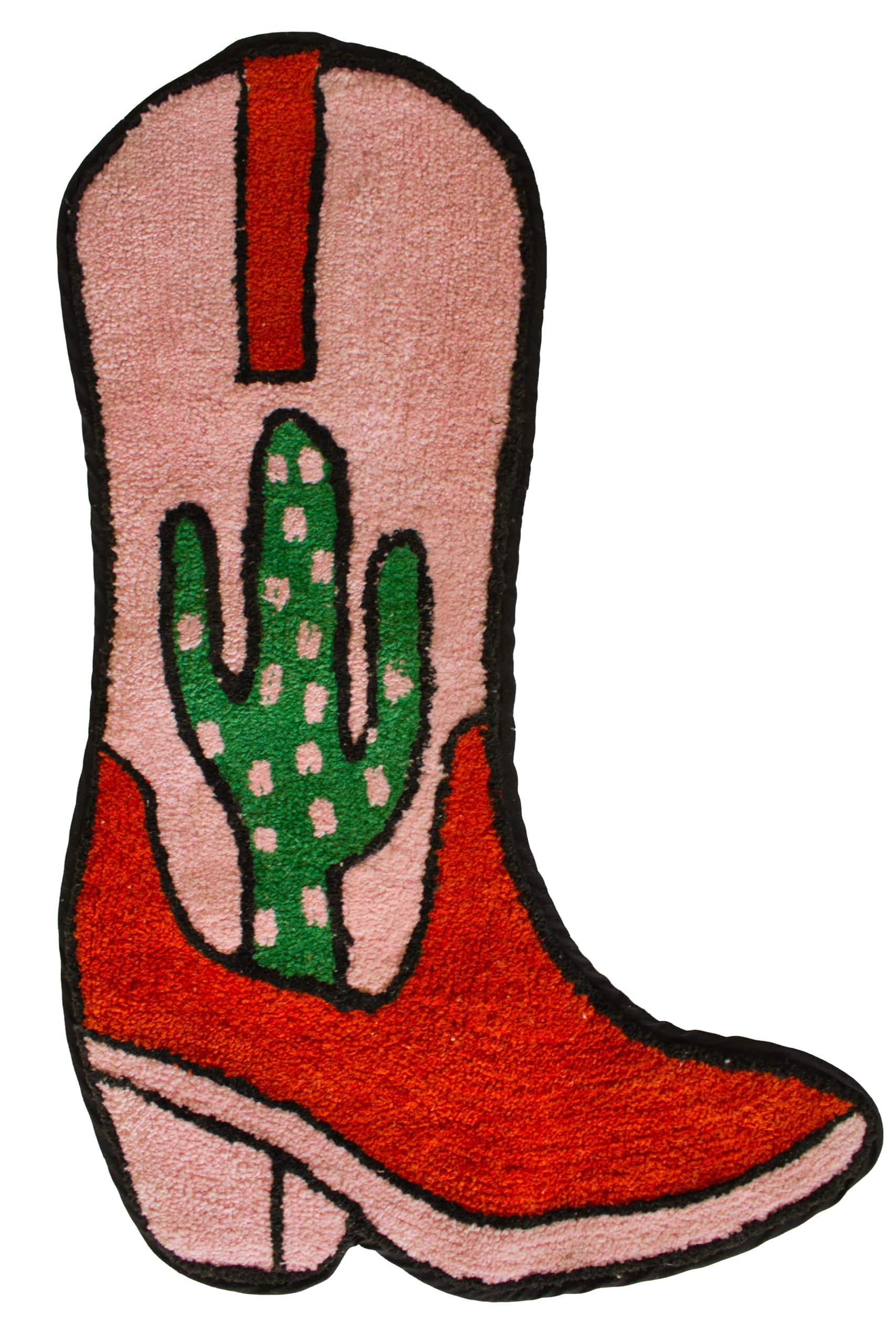 Cowboy Boot Bath Mat - 33'' X 20'' Western Boot Shaped Rug With Pink, Rust, And Green Cactus Design - Cowgirl Wall Decor - Water