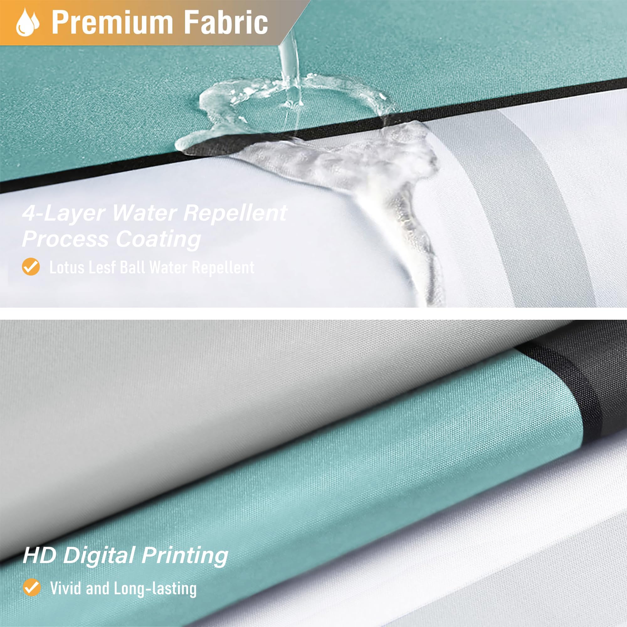 Bttn Teal Fabric Shower Curtain, Modern Geometric Neutral Cloth Shower Curtain Set With Hook, Weighted Hem, Water Repellent, Whi