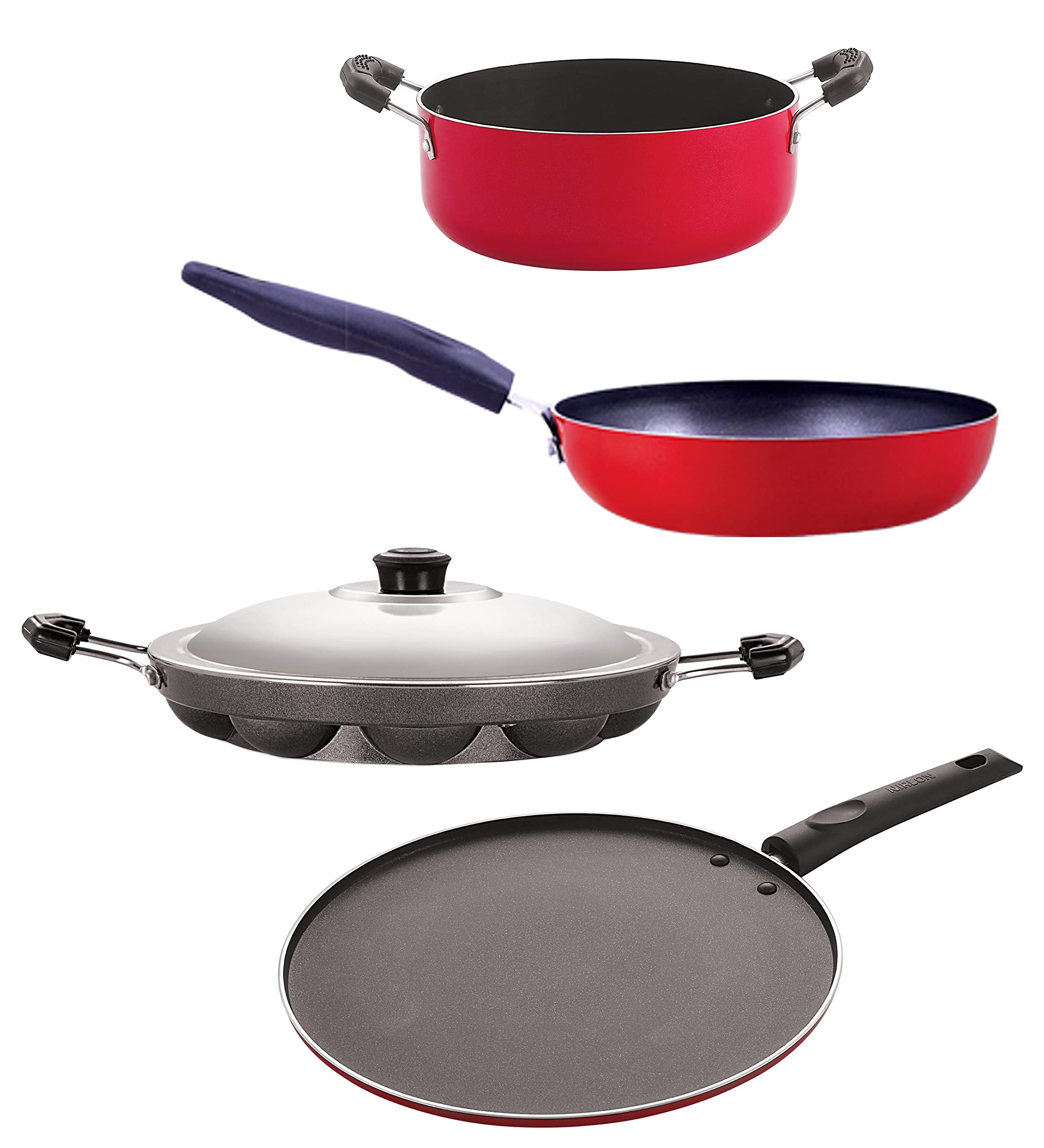 Nirlon Non Stick Coating Aluminium Heat Resistance Cookware Gift Set With Bakelite Handle, 4 Pieces(Cvg_St11_Ap12_Cs24)