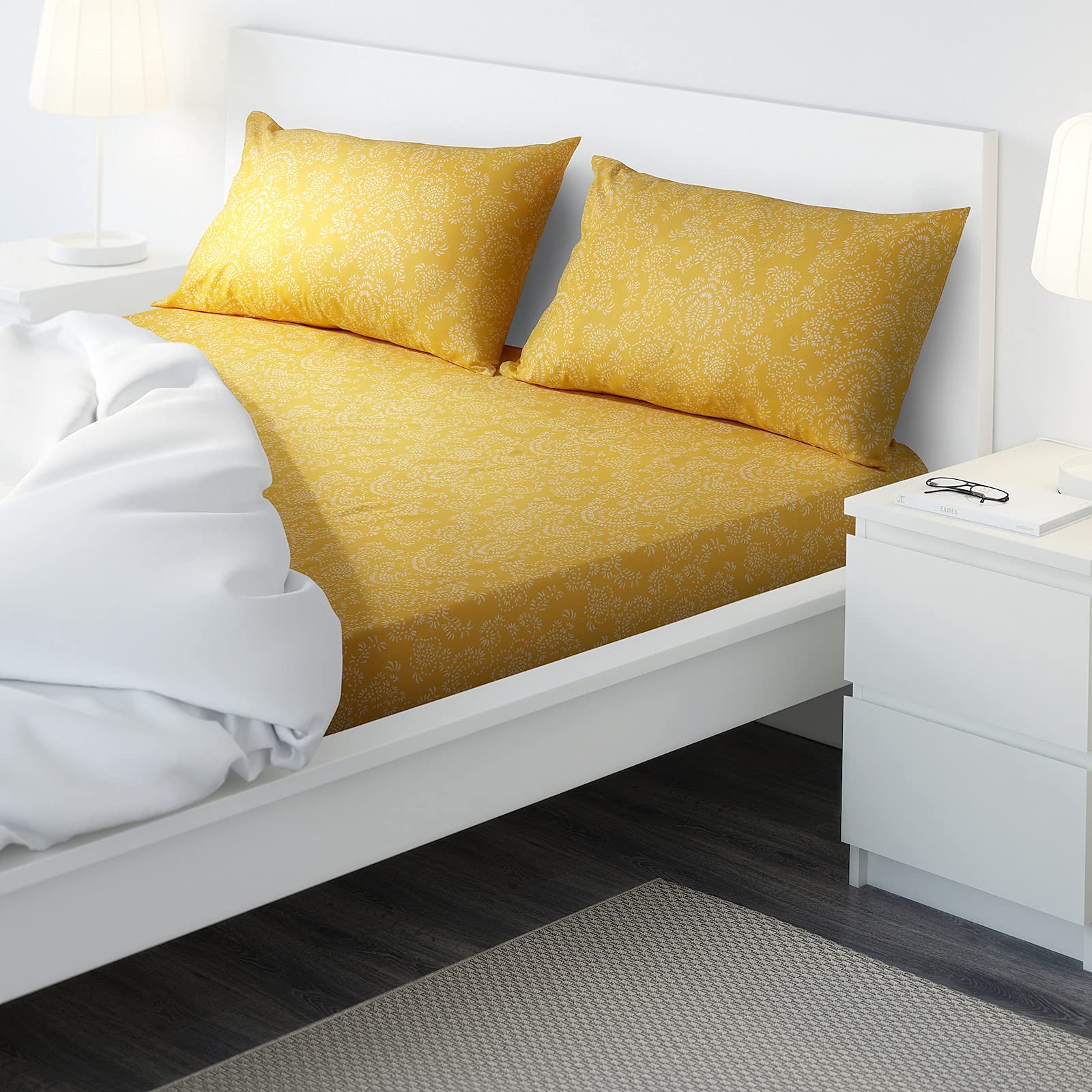 Ikea kertistel Flat Sheet(Bed Sheet) And 2 Pillowcase, Yellow 240X260/50X80 Cm (94X102/20X32 )(Cotton)