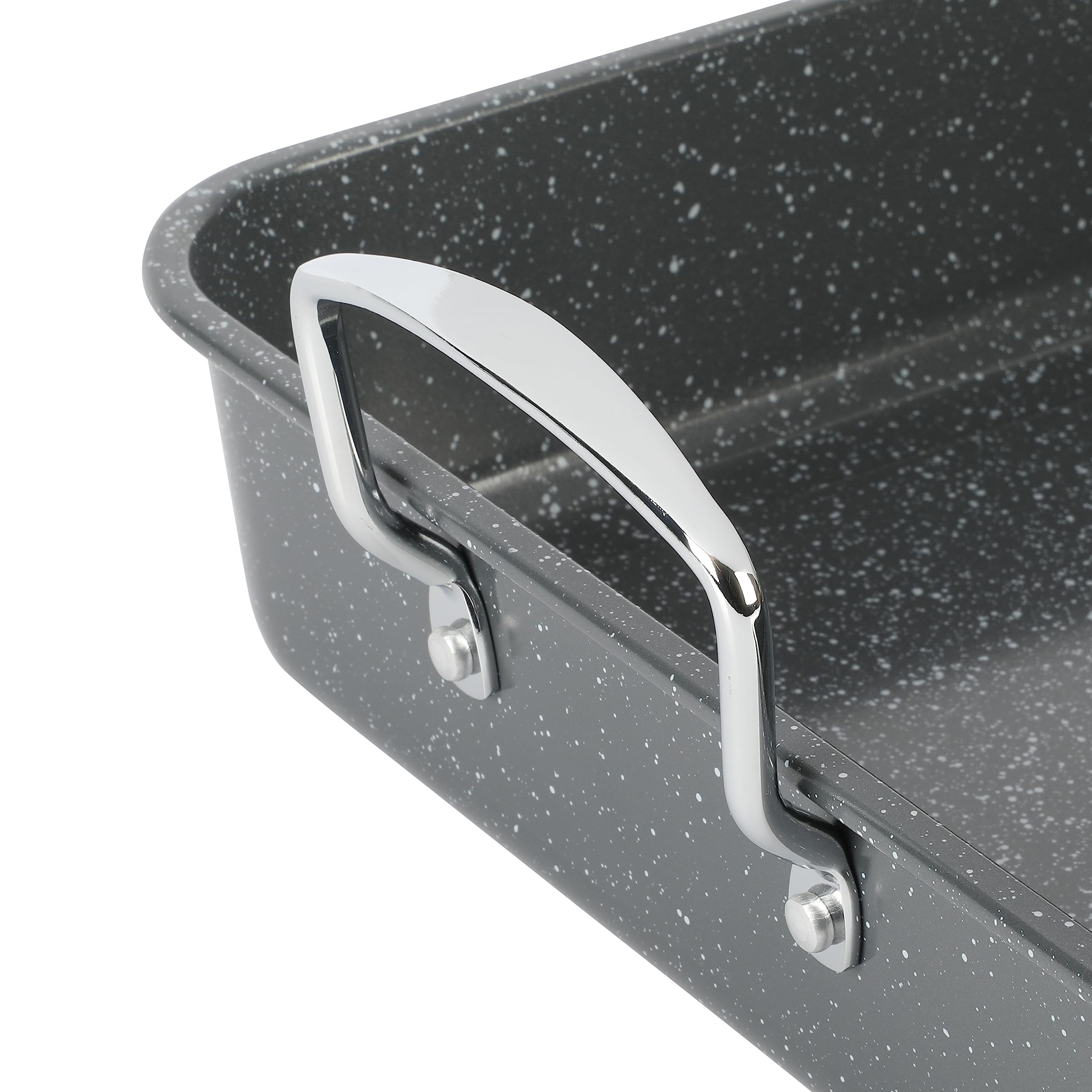 Kenmore Keaton Grey Speckle 16.5'' X 12.5'' X 3,2'' Carbon Steel Roaster W/Rack