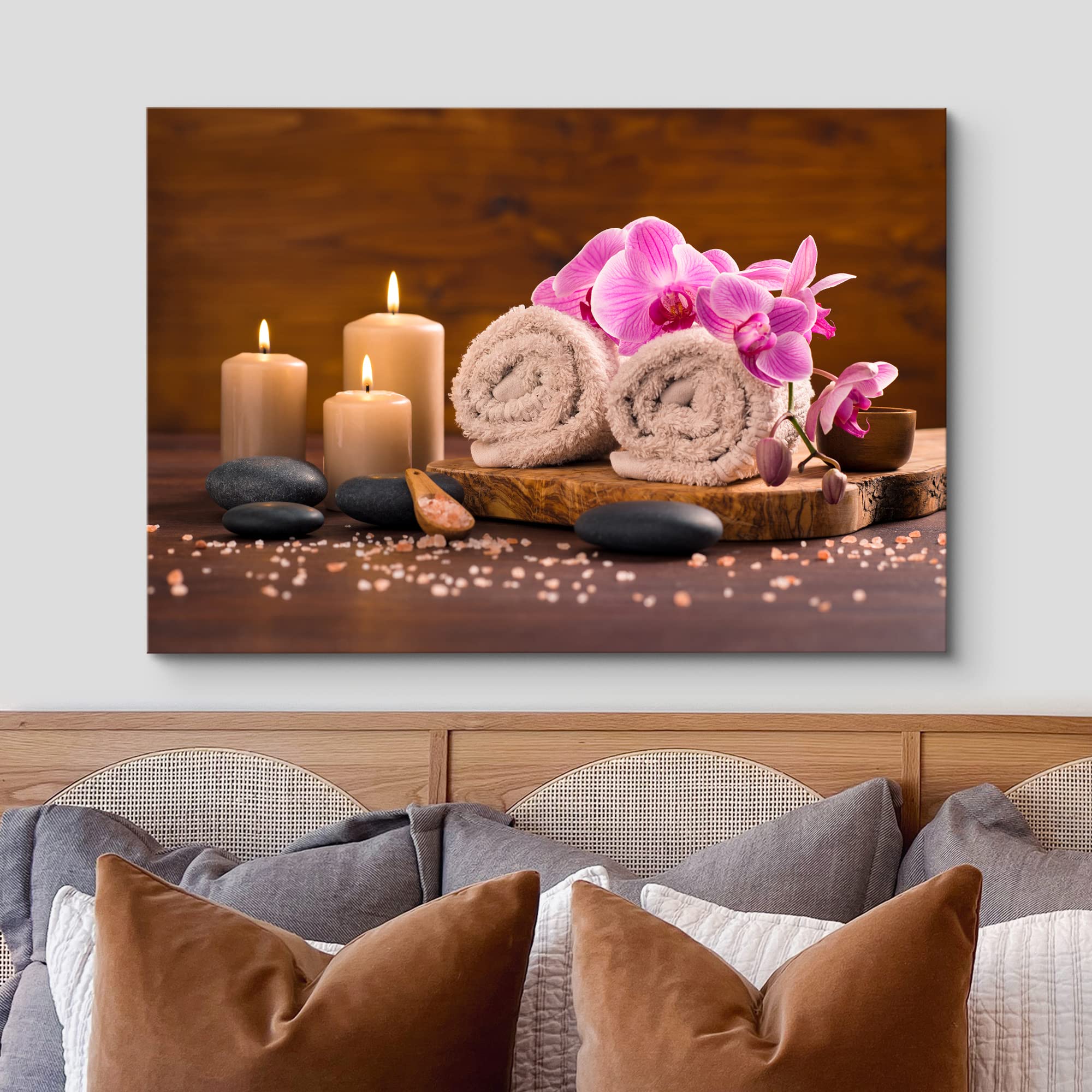 Wall26 Canvas Print Wall Art Meditation Orchid Flower Massage Stones Zen Candles Nature Wilderness Photography Realism Rustic La