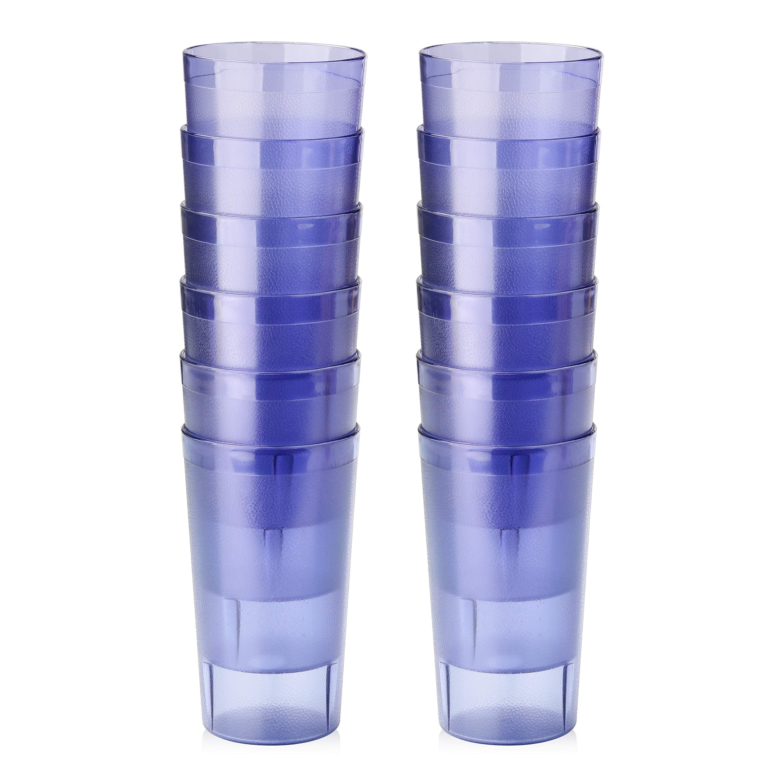 New Star Foodservice 46281 Tumbler Beverage Cup, Stackable Cups, Break-Resistant Commercial San Plastic, 12 Oz, Blue, Set Of 12