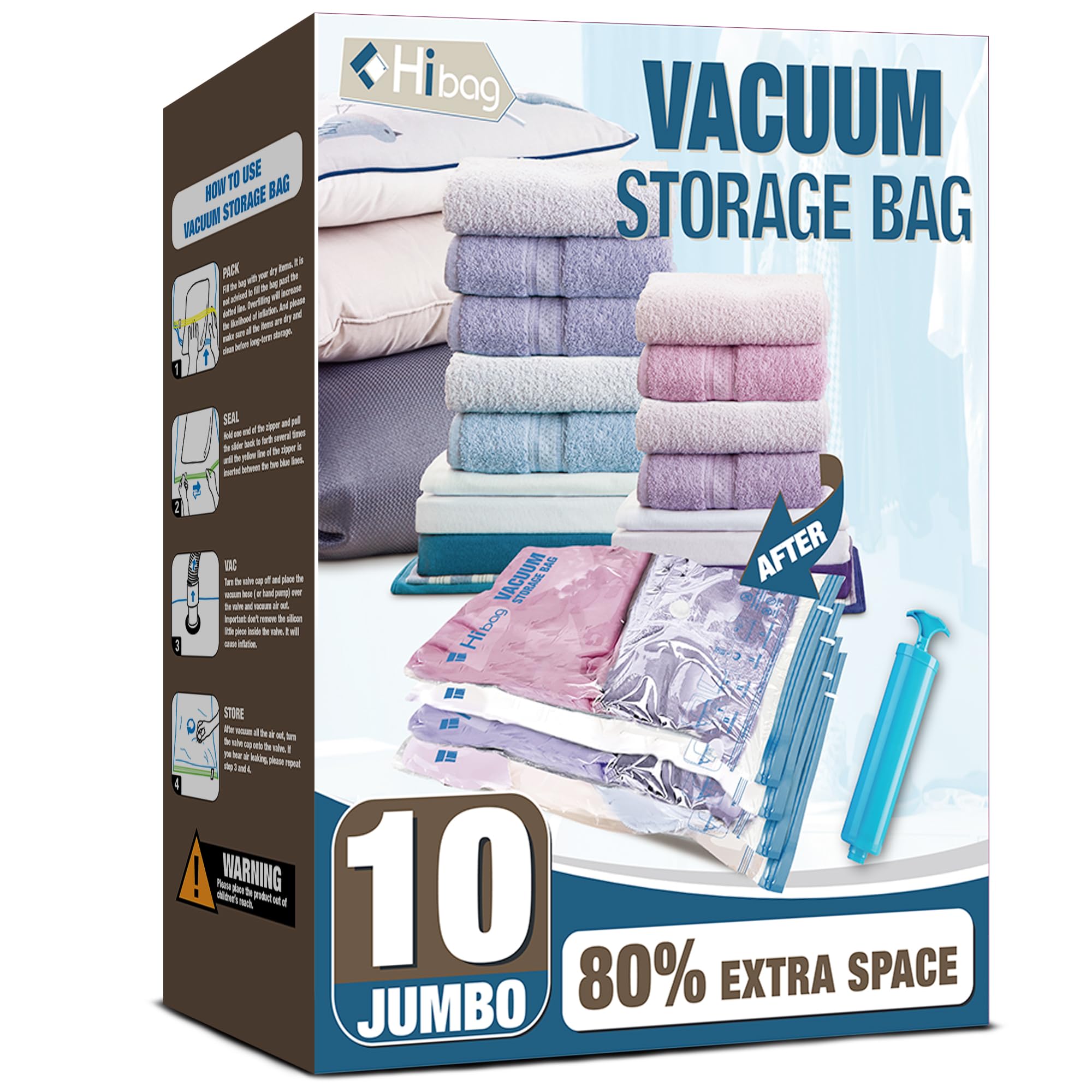 Vacuum Storage Bags  10 Jumbo Space Saver Vacuum Seal Bags  Space Bags  Vacuum Sealer Bags for Clothes  Comforters  Blankets  Bedding (10J)