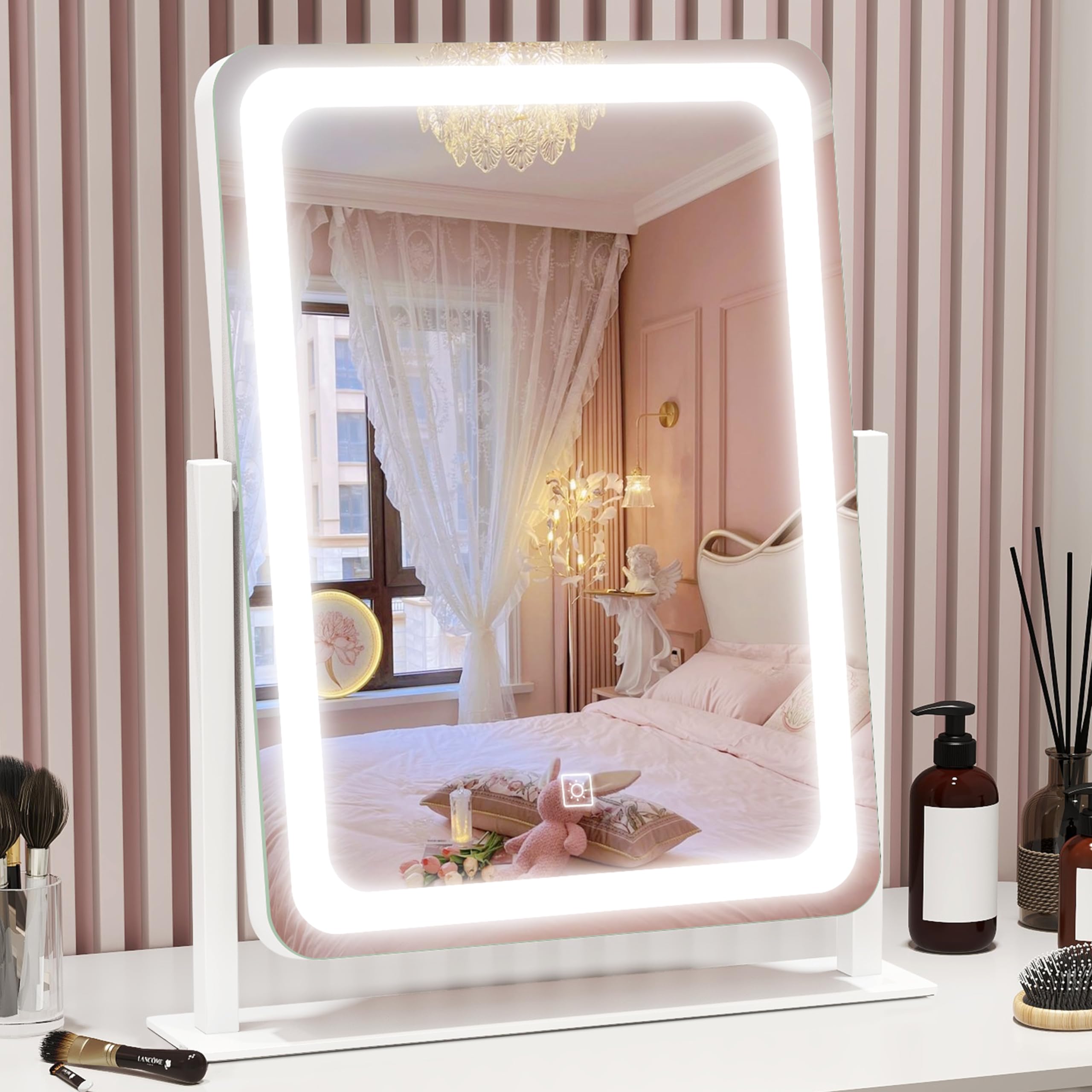 Rolove Vanity Mirror With Lights, 12.6''  15'' Led Makeup Mirror, Lighted Makeup Mirror With Lights, Smart Touch Control Dimmabl