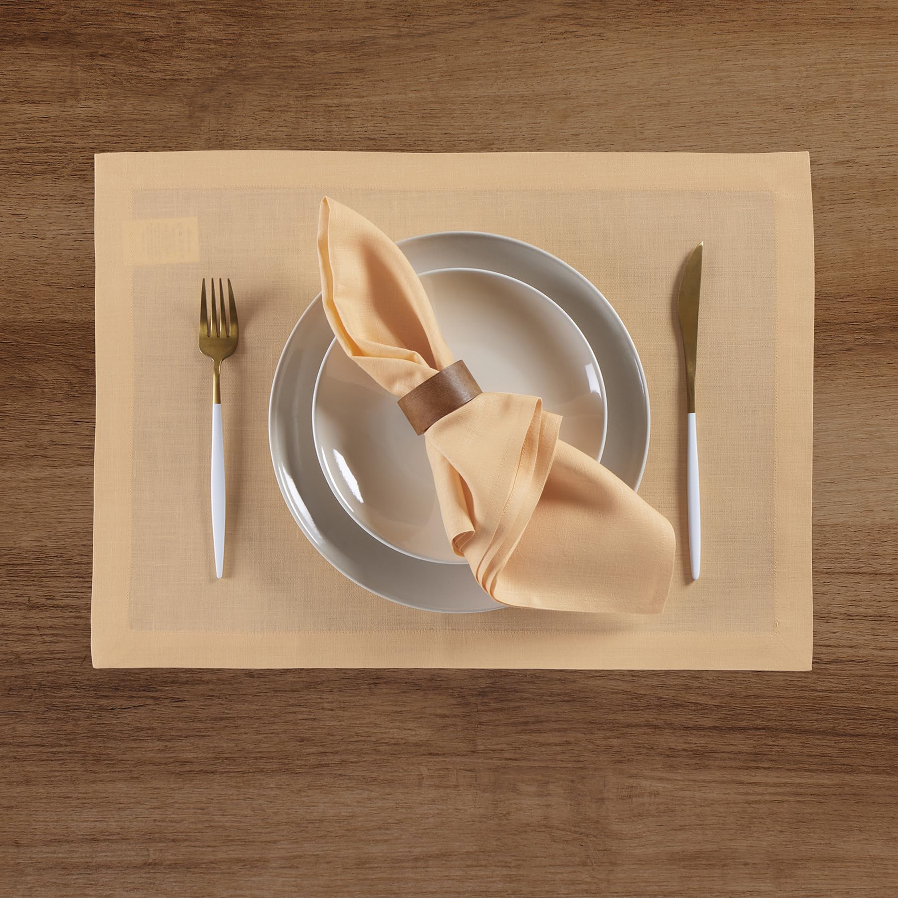 Solino Home Linen Placemats 19'' L X 14'' W Inch - 100% Pure Linen Peach Cloth Placemats Set Of 4 - Fete, Washable Fabric Place