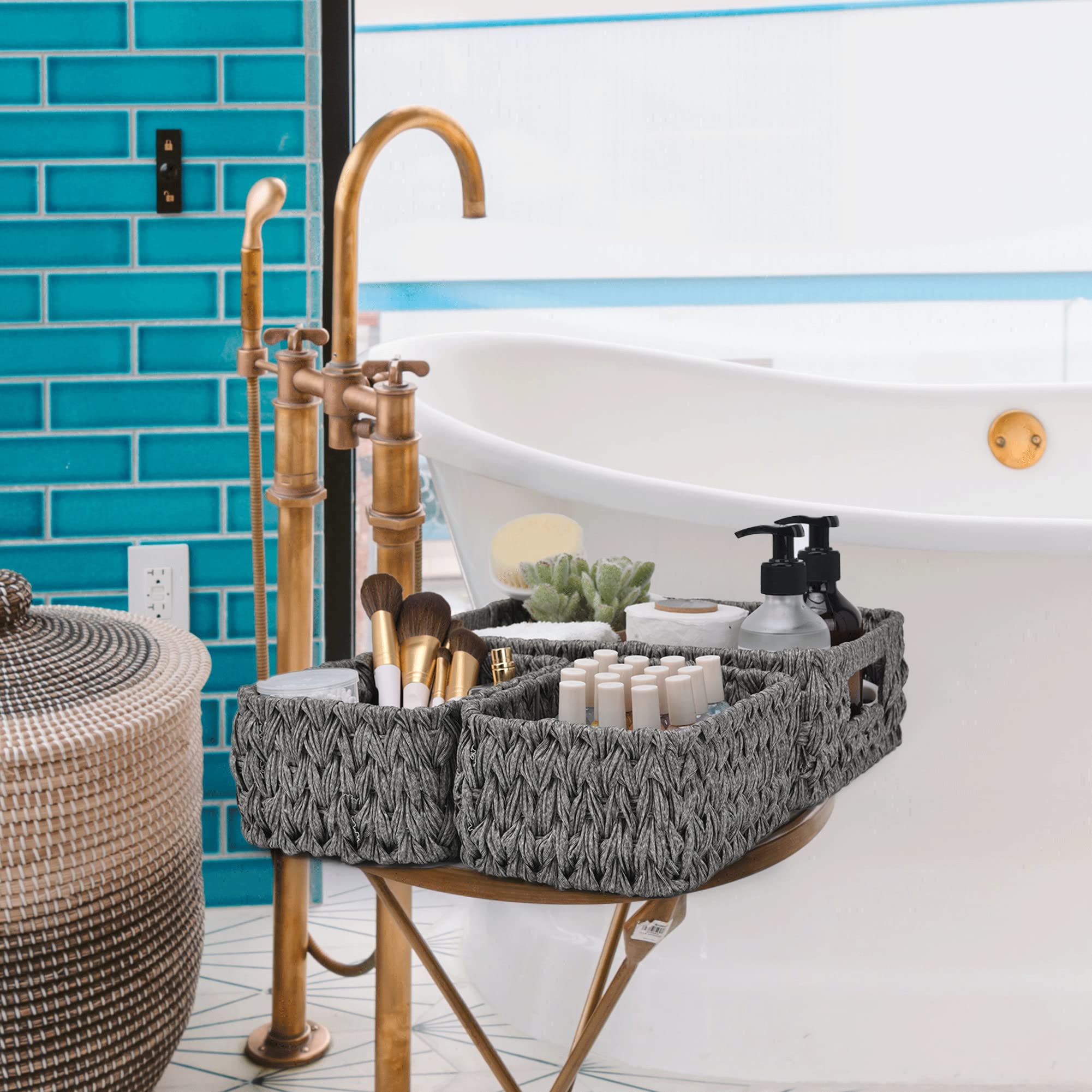 Granny Says Wicker Storage Baskets For Shelves, Baskets For Organizing, Toilet Basket Tanktopper, 1 Large And 2 Small Wicker Bas