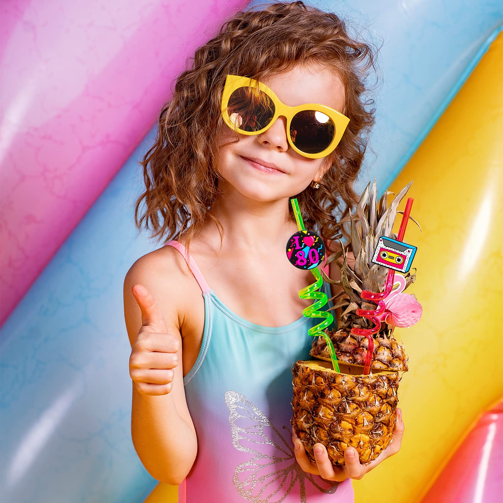 Vesici 80S Party Decor Retro Straw Hip Hop Theme 80S Party Silly Drinking Straws I Love 80S Radio Boombox Mobile Phone Straw Dec