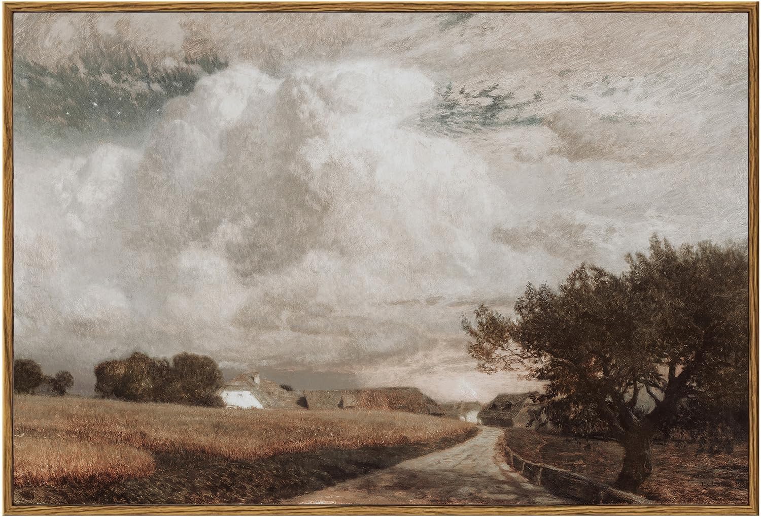 Kbkbart Framed Canvas Wall Art, Vintage Wall Art European Landscape Oil Painting, Rustic Farmhouse Decor Country Landscape Print