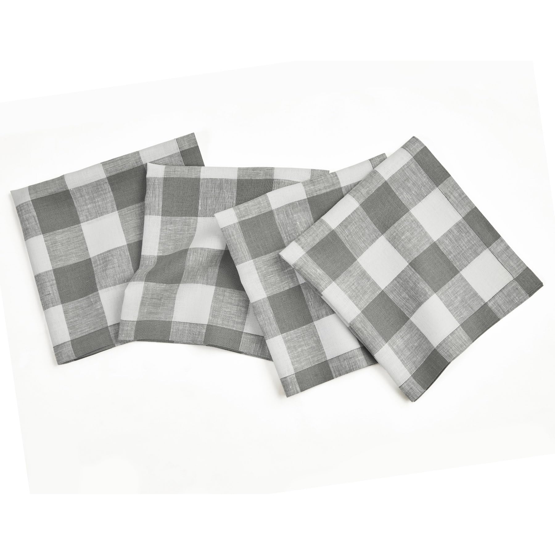 Solino Home Buffalo Check Linen Dinner Napkins 20 X 20 Inch - 100% Pure Linen Grey And White Plaid Cloth Napkins Set Of 4 For Sp